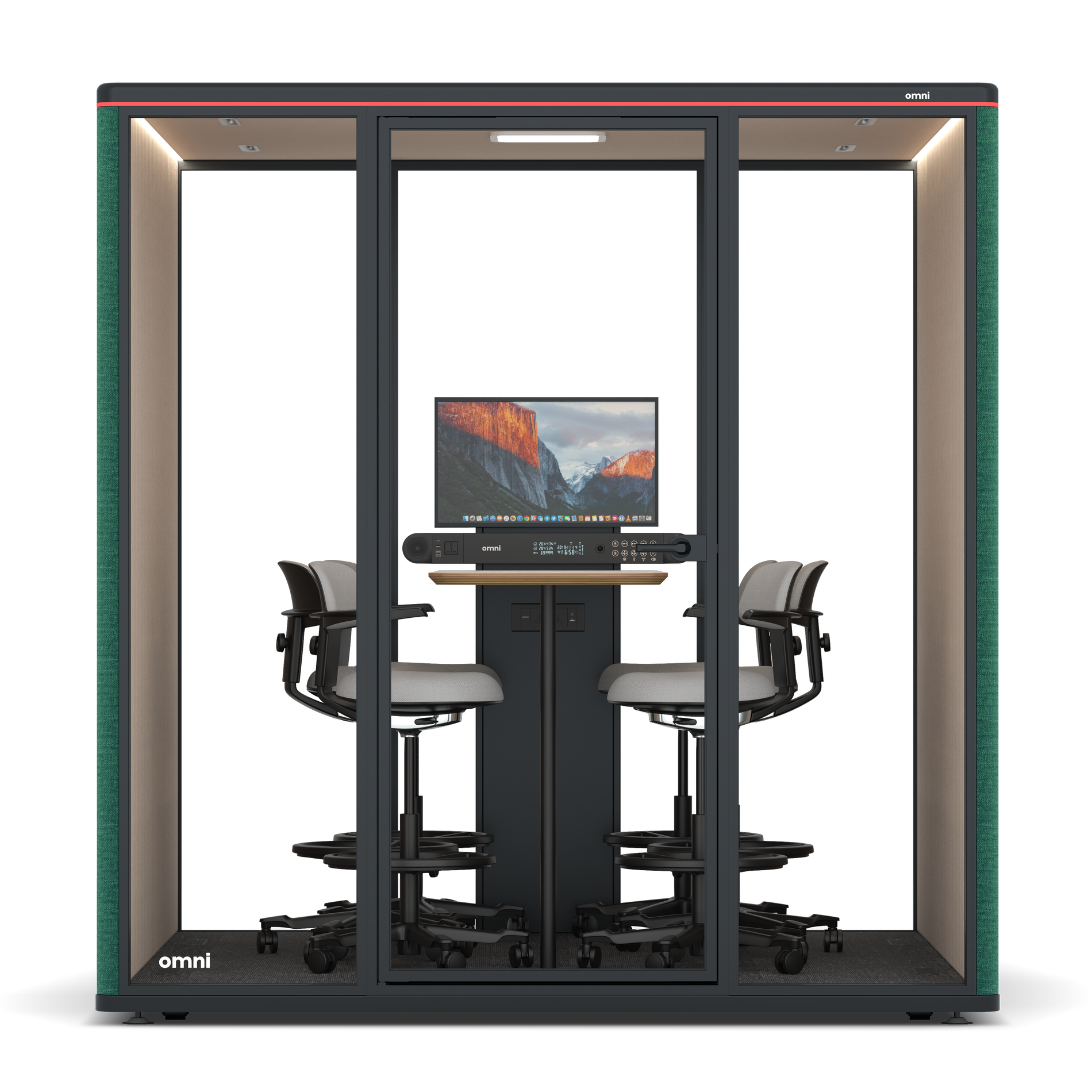 Omni SixCounter Meeting Table (+ Monitor Stand) / Gabriel Medley Forest Green / #a18e7e