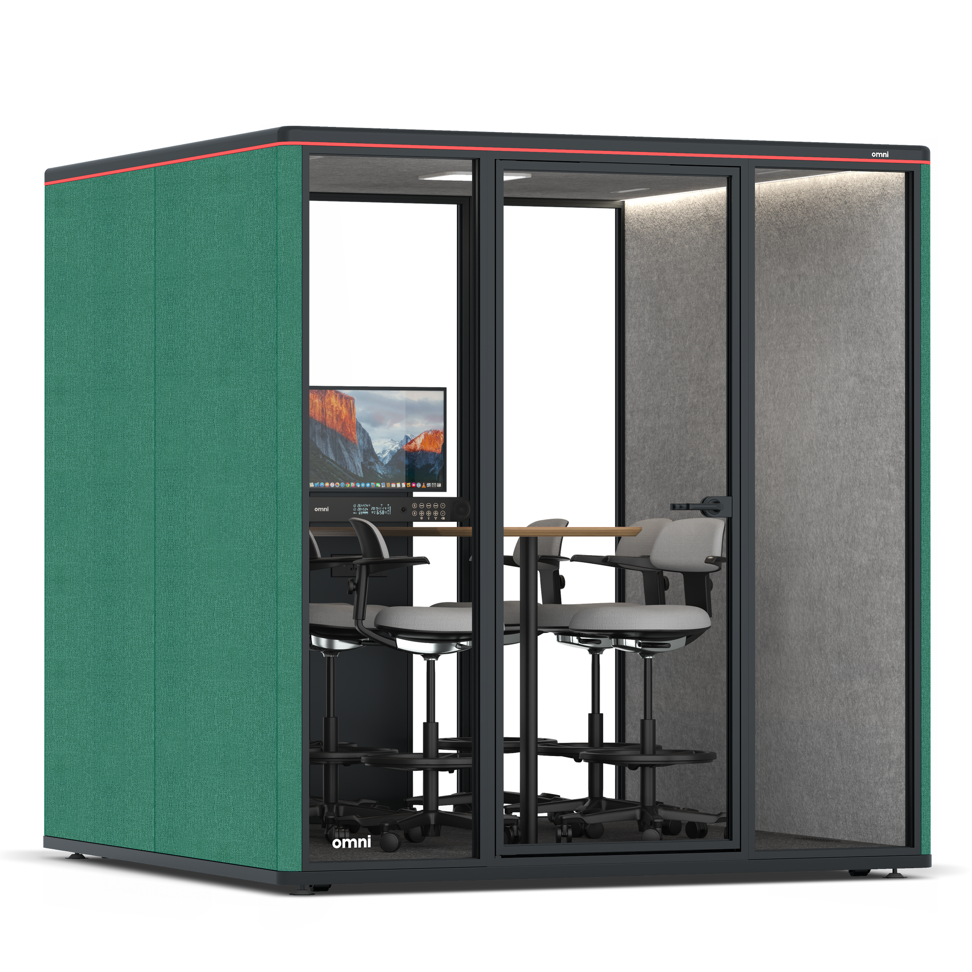 Omni SixCounter Meeting Table (+ Monitor Stand) / Gabriel Medley Forest Green / #a49f98