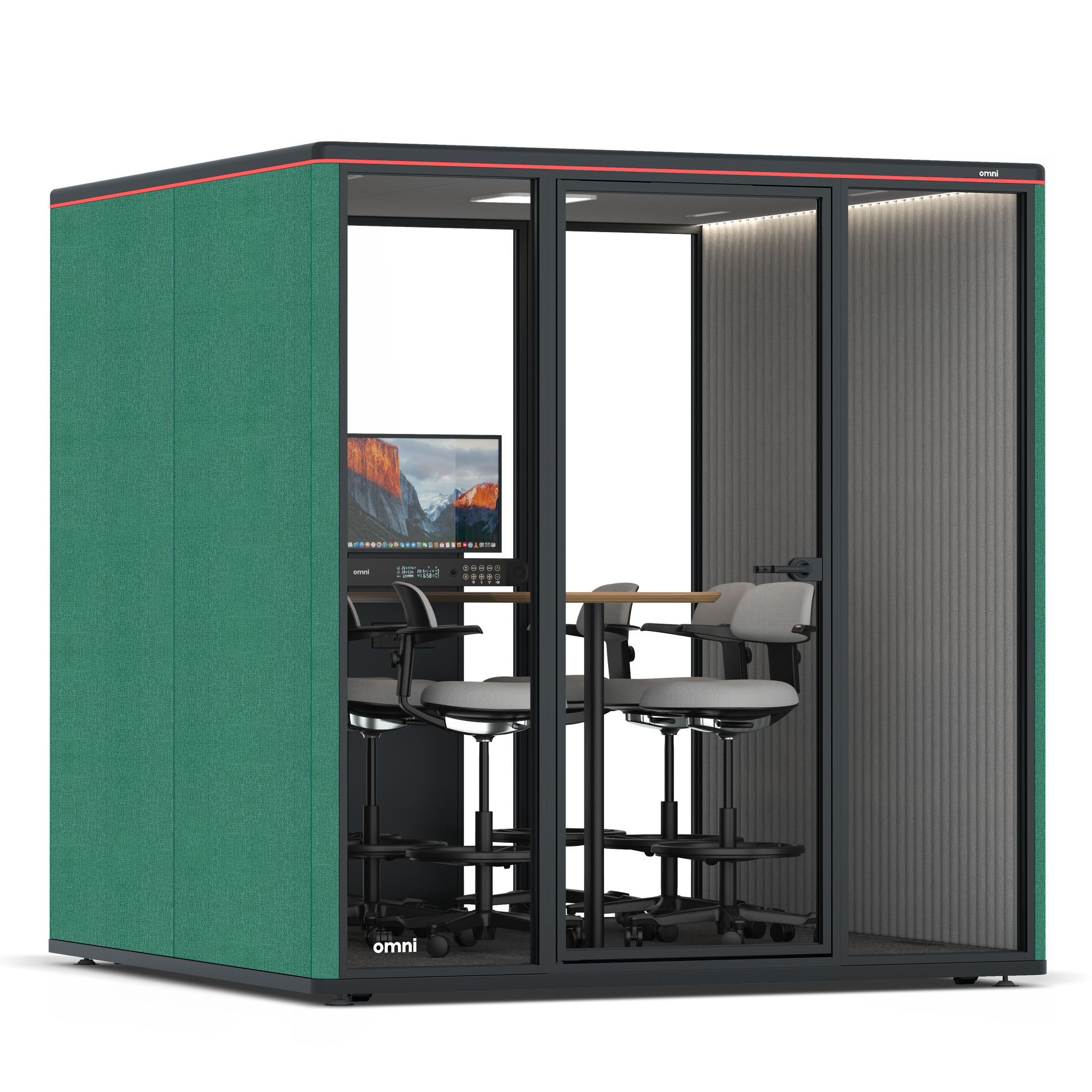 Omni SixCounter Meeting Table (+ Monitor Stand) / Gabriel Medley Forest Green / #6d6c69