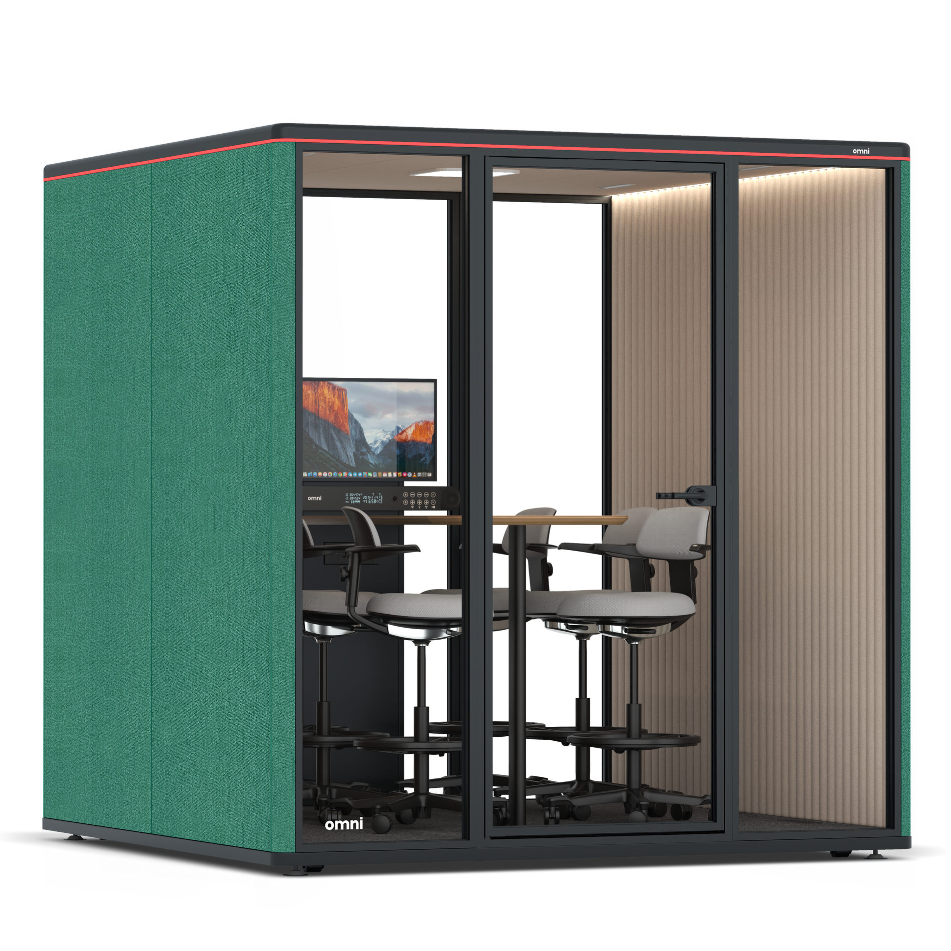 Omni SixCounter Meeting Table (+ Monitor Stand) / Gabriel Medley Forest Green / #a18e7e