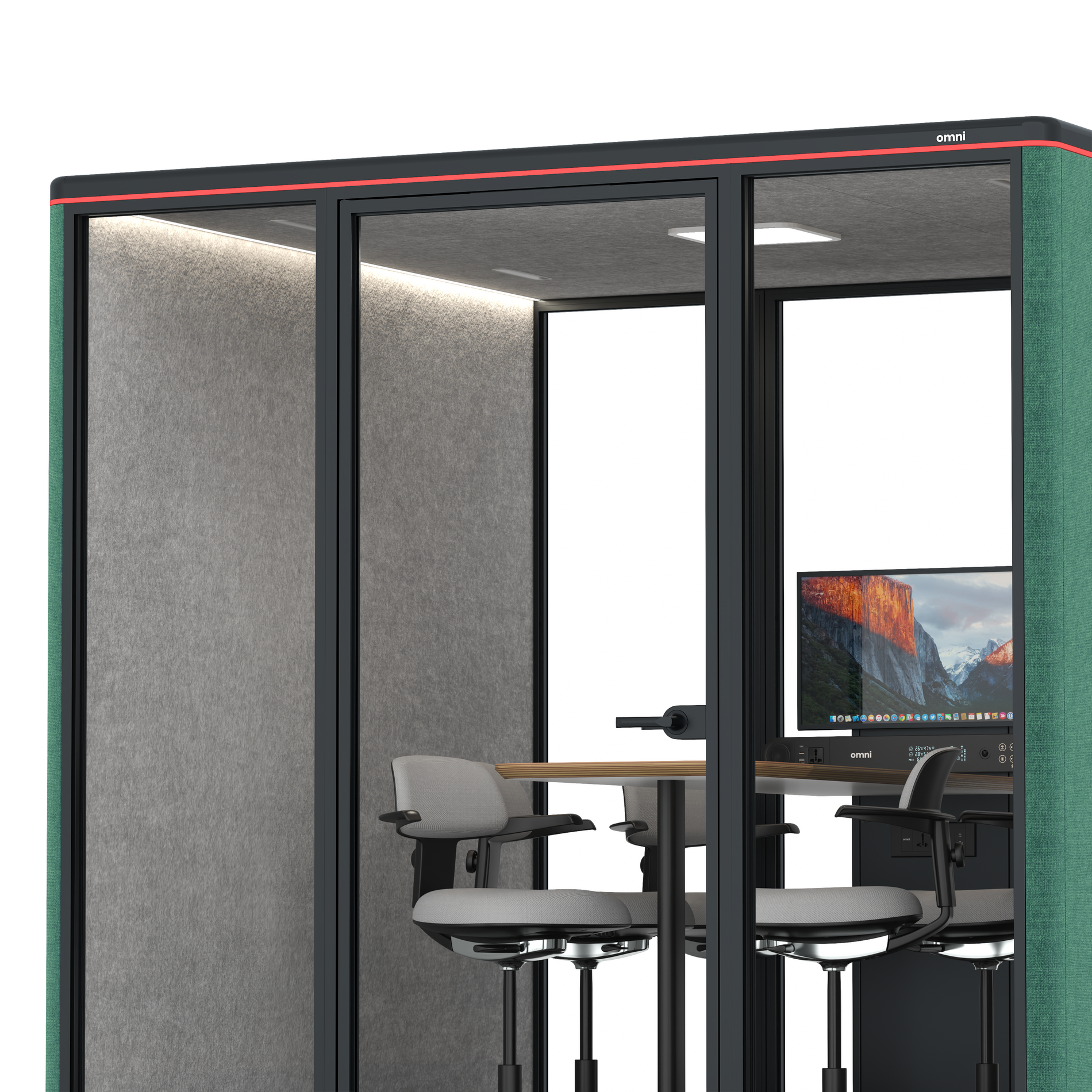 Omni SixCounter Meeting Table (+ Monitor Stand) / Gabriel Medley Forest Green / #a49f98