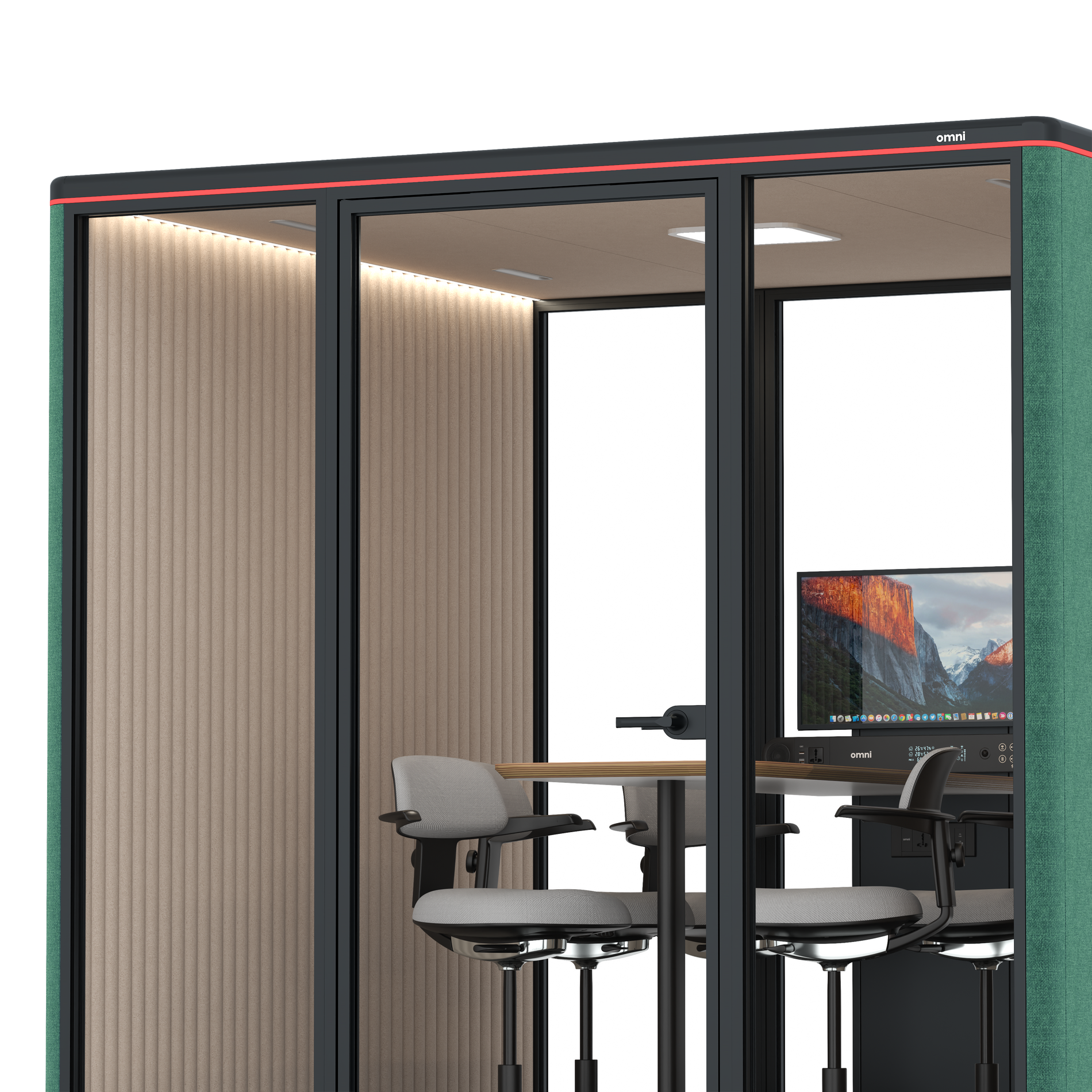 Omni SixCounter Meeting Table (+ Monitor Stand) / Gabriel Medley Forest Green / #a18e7e
