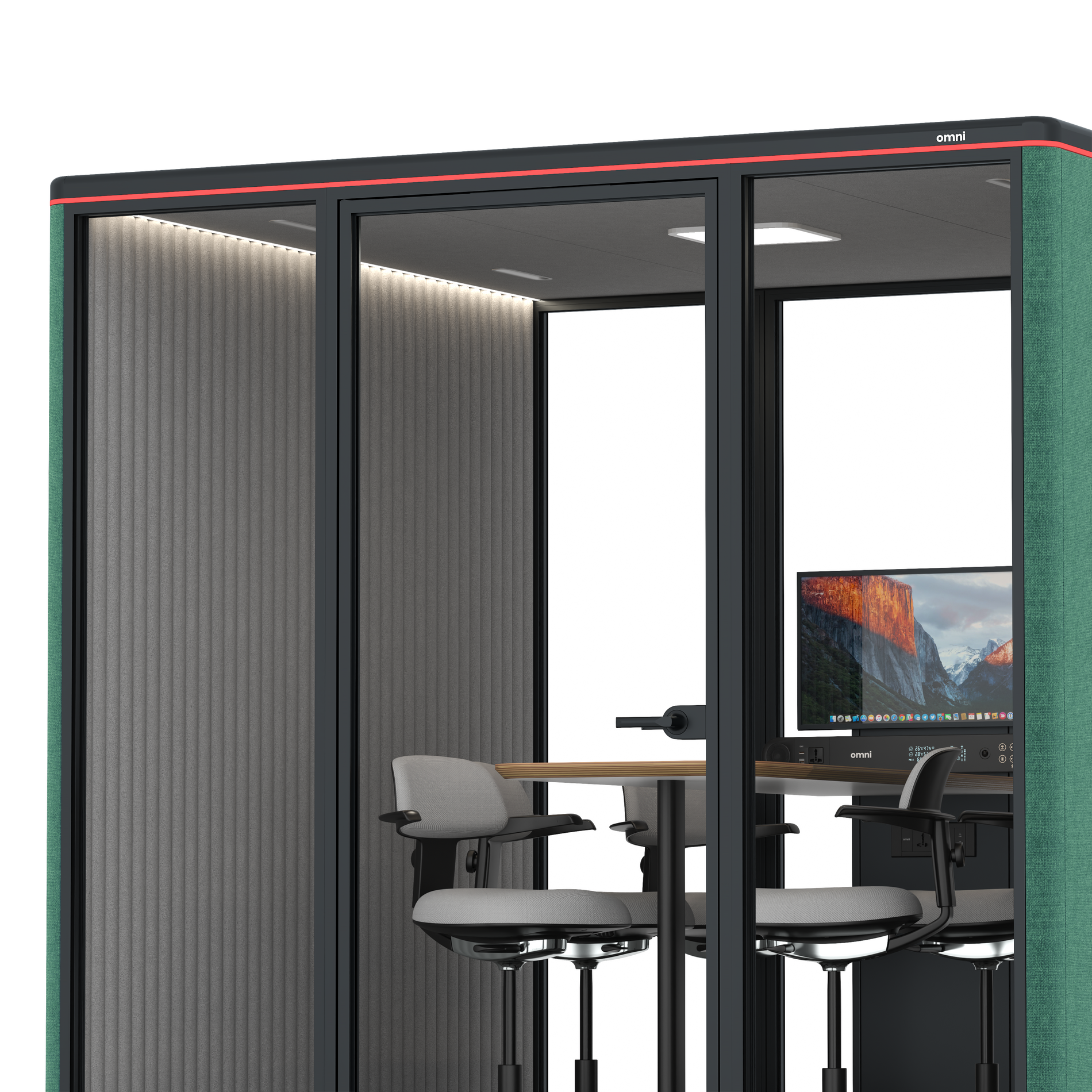 Omni SixCounter Meeting Table (+ Monitor Stand) / Gabriel Medley Forest Green / #6d6c69