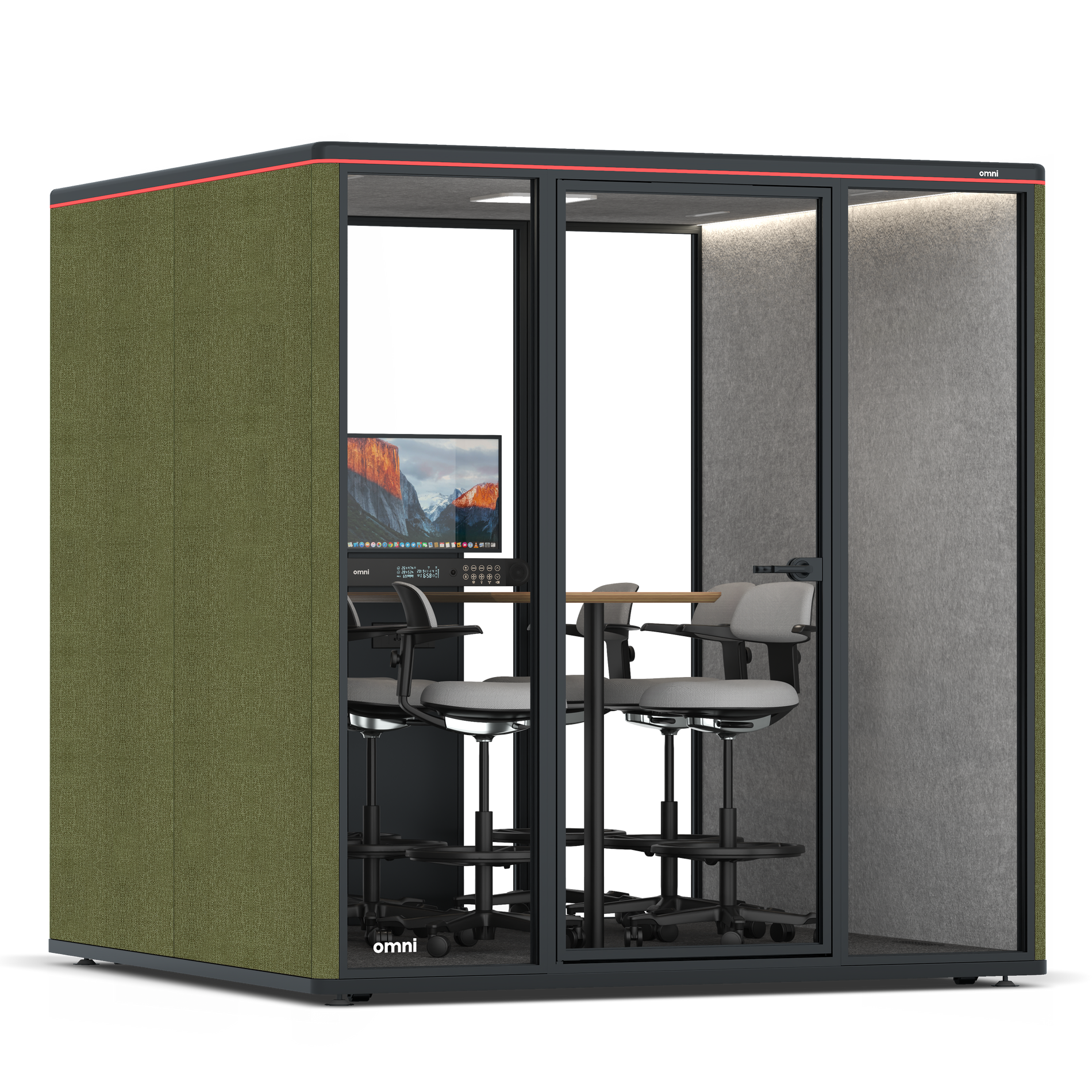 Omni SixCounter Meeting Table (+ Monitor Stand) / Gabriel Medley Meadow Green / #a49f98