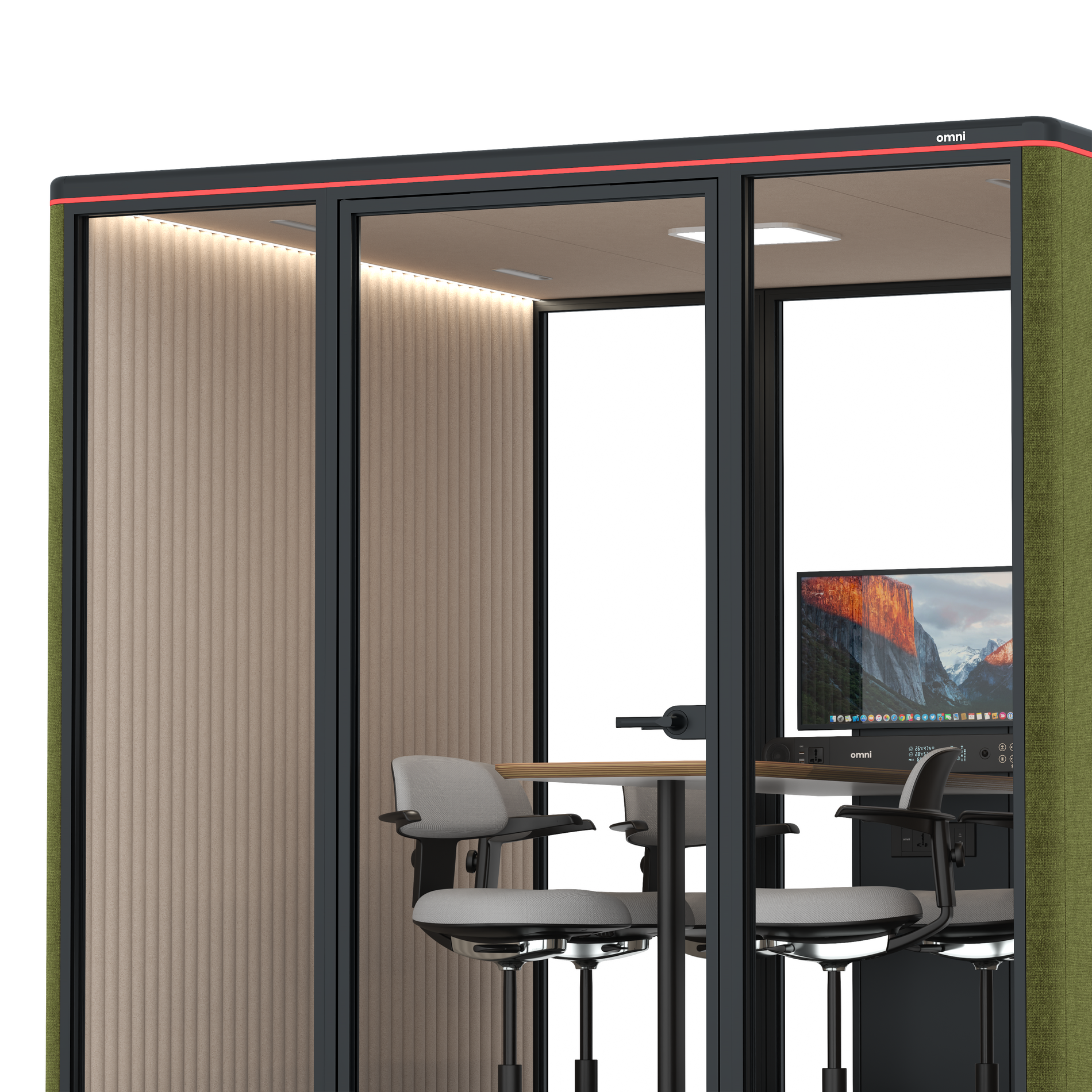 Omni SixCounter Meeting Table (+ Monitor Stand) / Gabriel Medley Meadow Green / #a18e7e