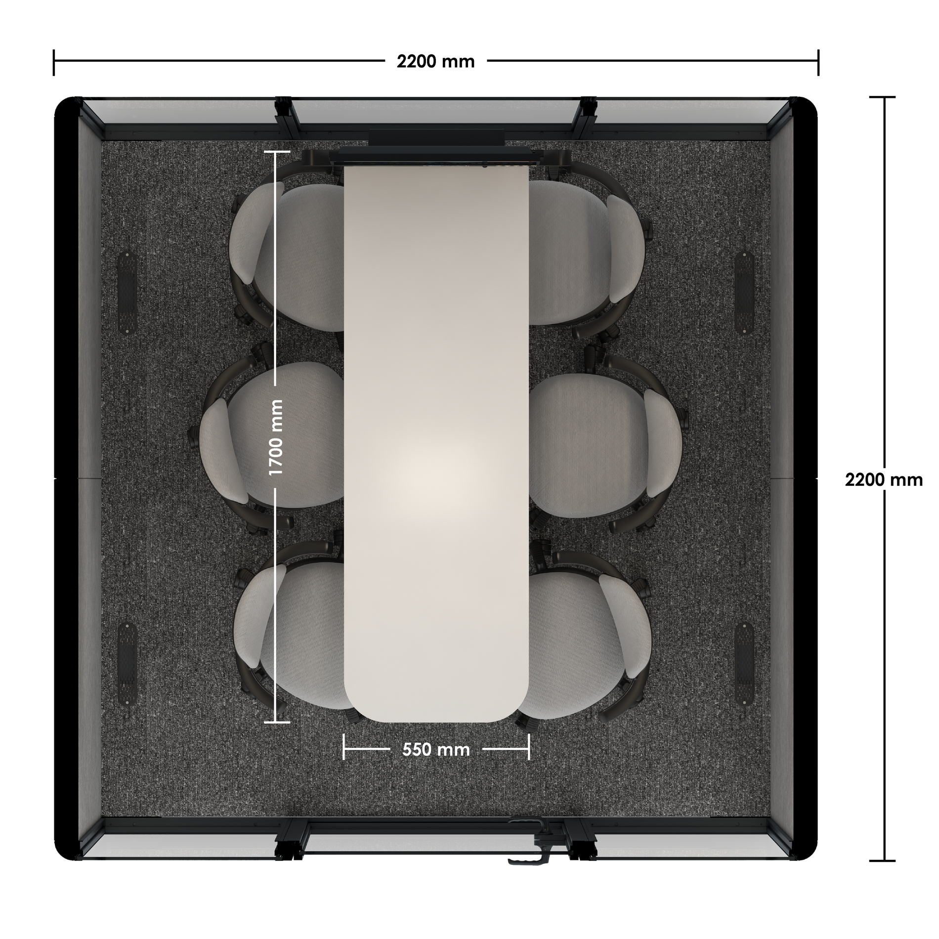 Omni SixCounter Meeting Table (+ Monitor Stand) / Gabriel Medley Deep Rouge / Light Grey Pet Board