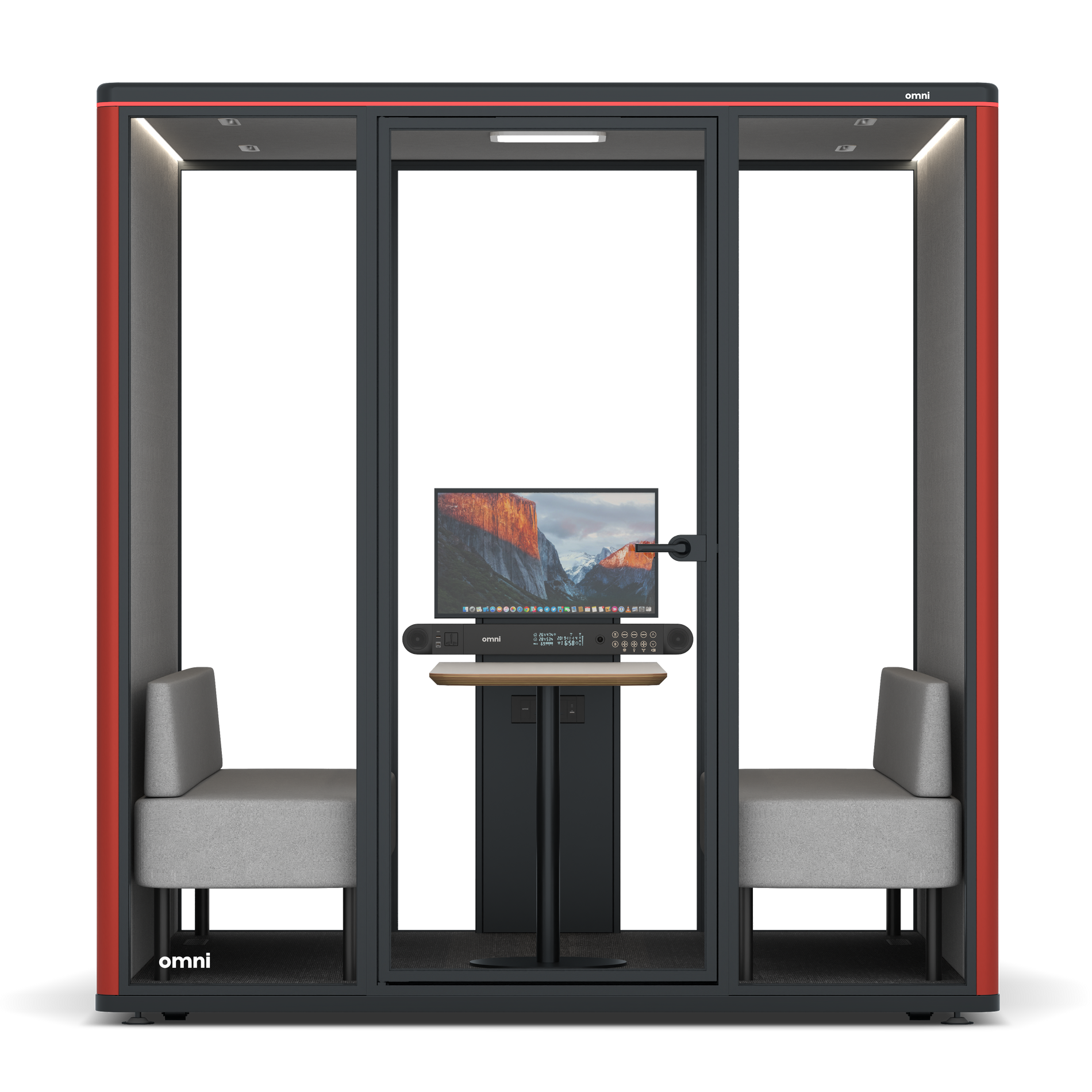Omni SixSofa (+ Monitor Stand) / RAL Tomato Red / #6d6c69