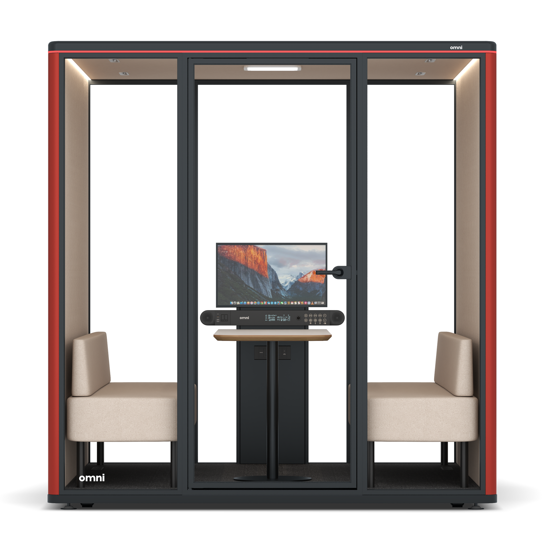 Omni SixSofa (+ Monitor Stand) / RAL Tomato Red / #a18e7e