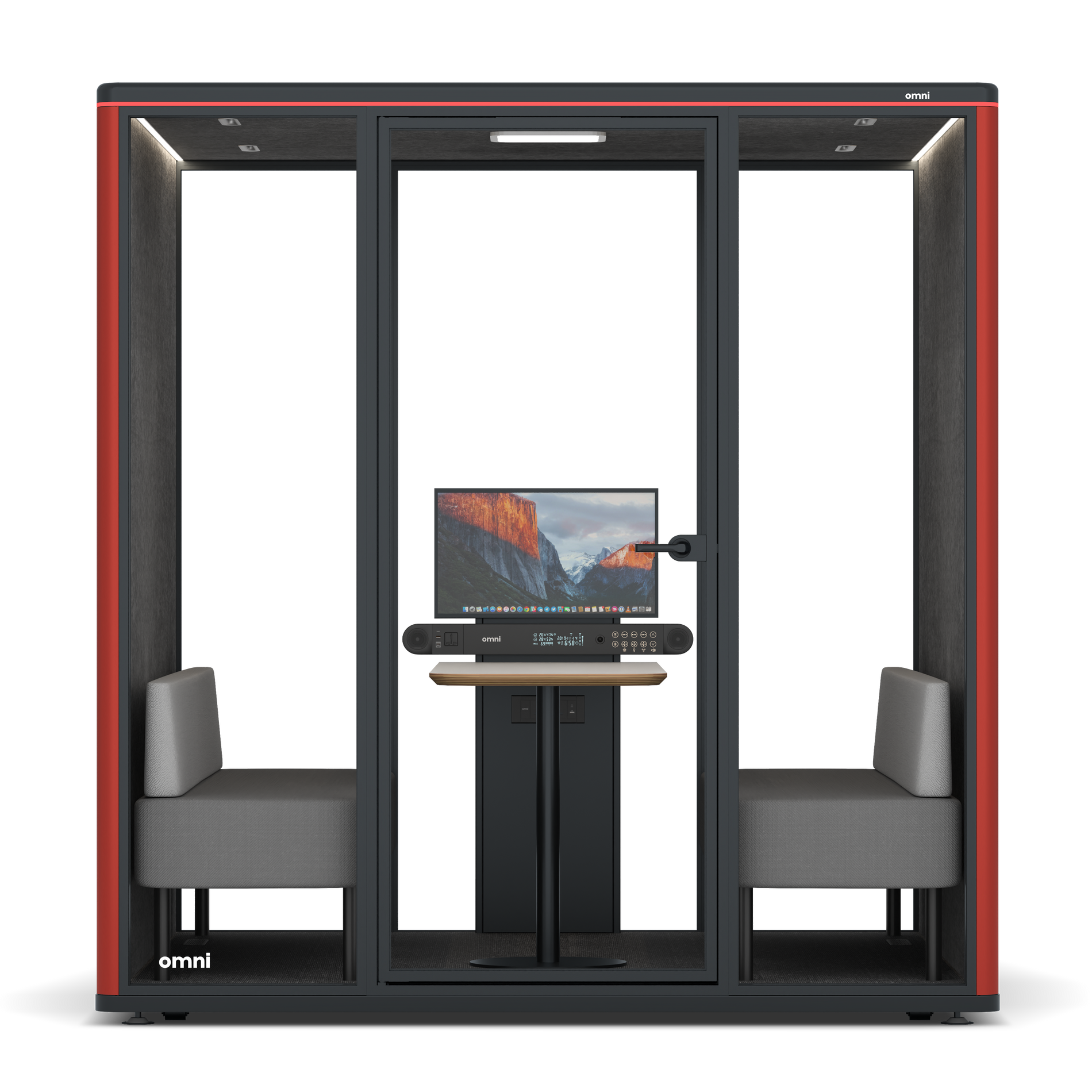 Omni SixSofa (+ Monitor Stand) / RAL Tomato Red / #615f5d