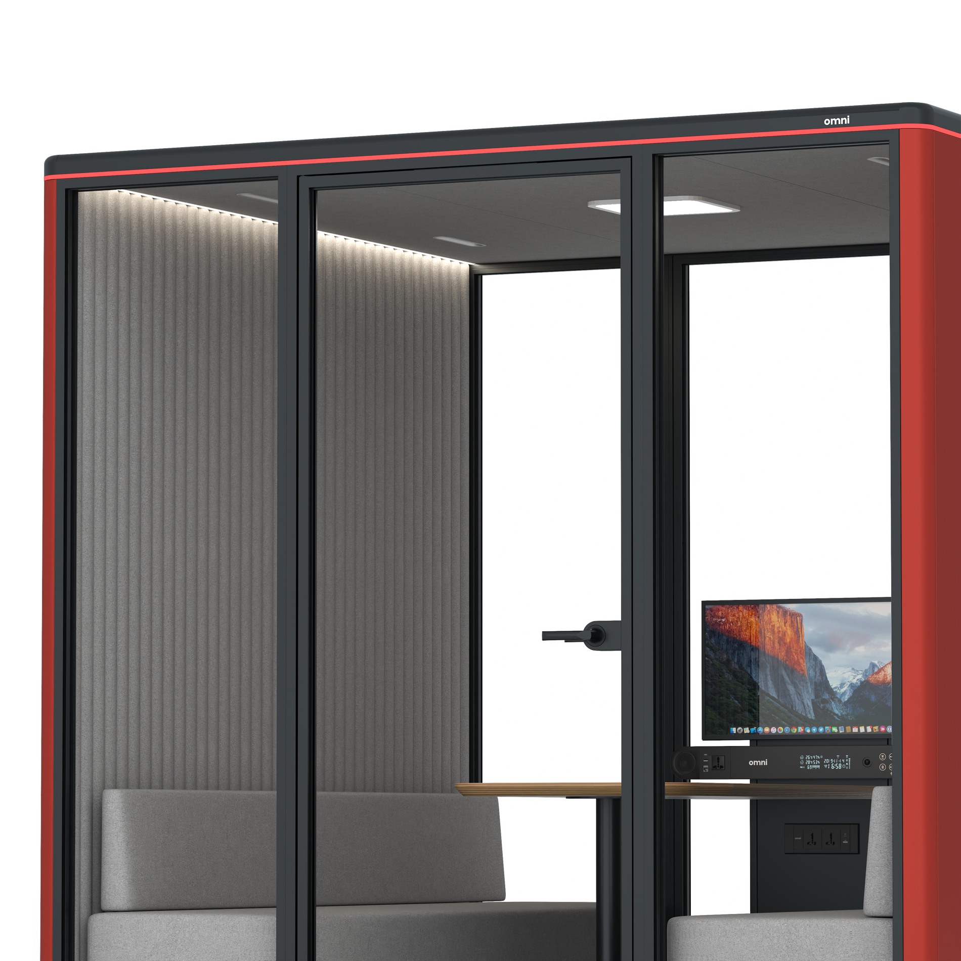 Omni SixSofa (+ Monitor Stand) / RAL Tomato Red / #6d6c69