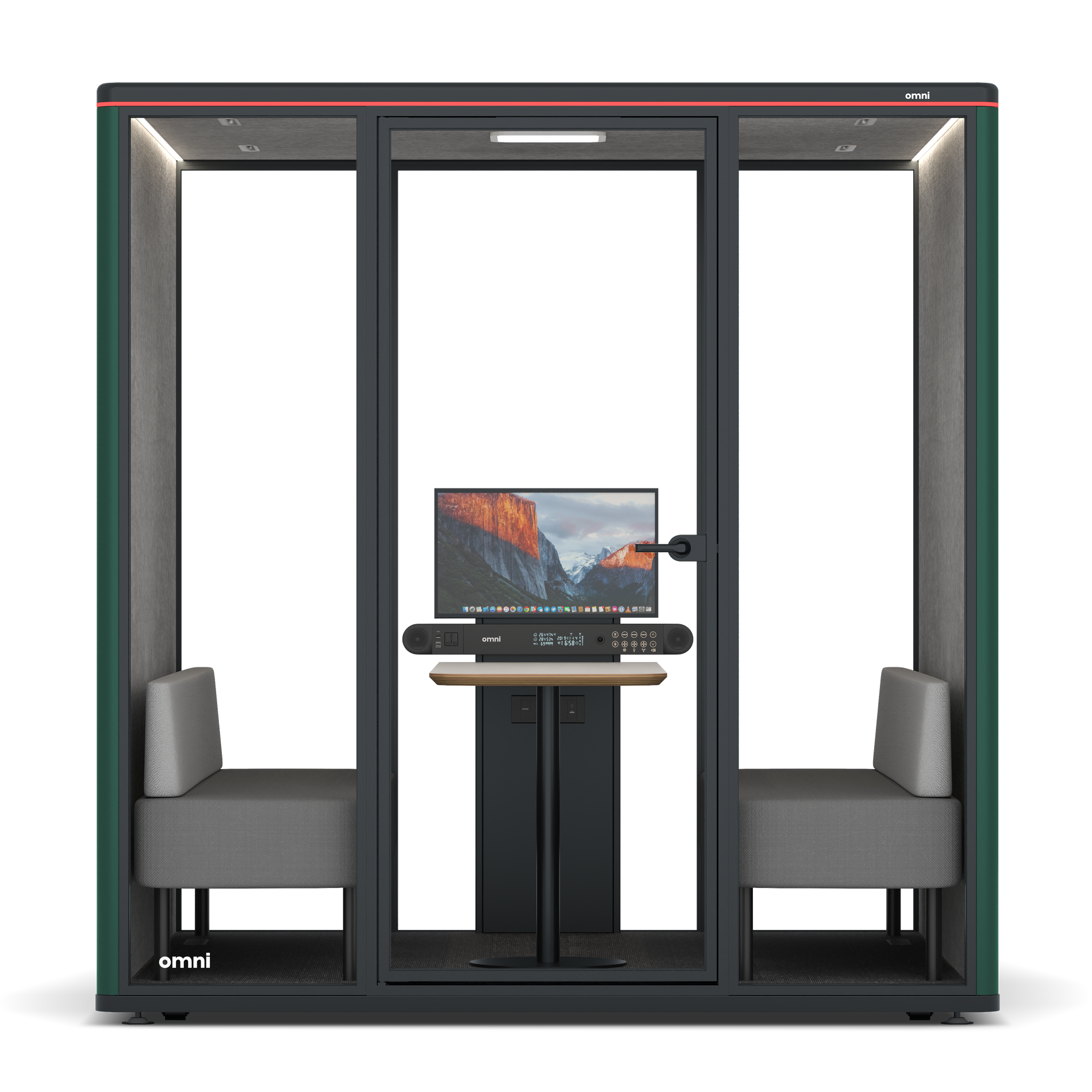 Omni SixSofa (+ Monitor Stand) / RAL Moss Green / #a49f98