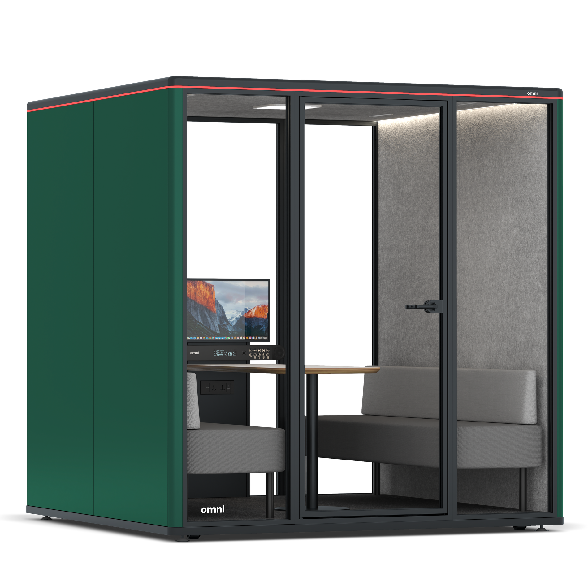 Omni SixSofa (+ Monitor Stand) / RAL Moss Green / #a49f98