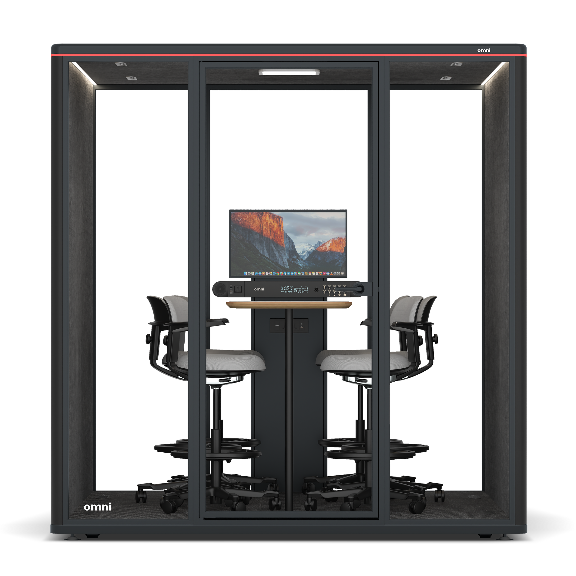 Omni SixCounter Meeting Table (+ Monitor Stand) / RAL Black / Dark Grey Pet Board