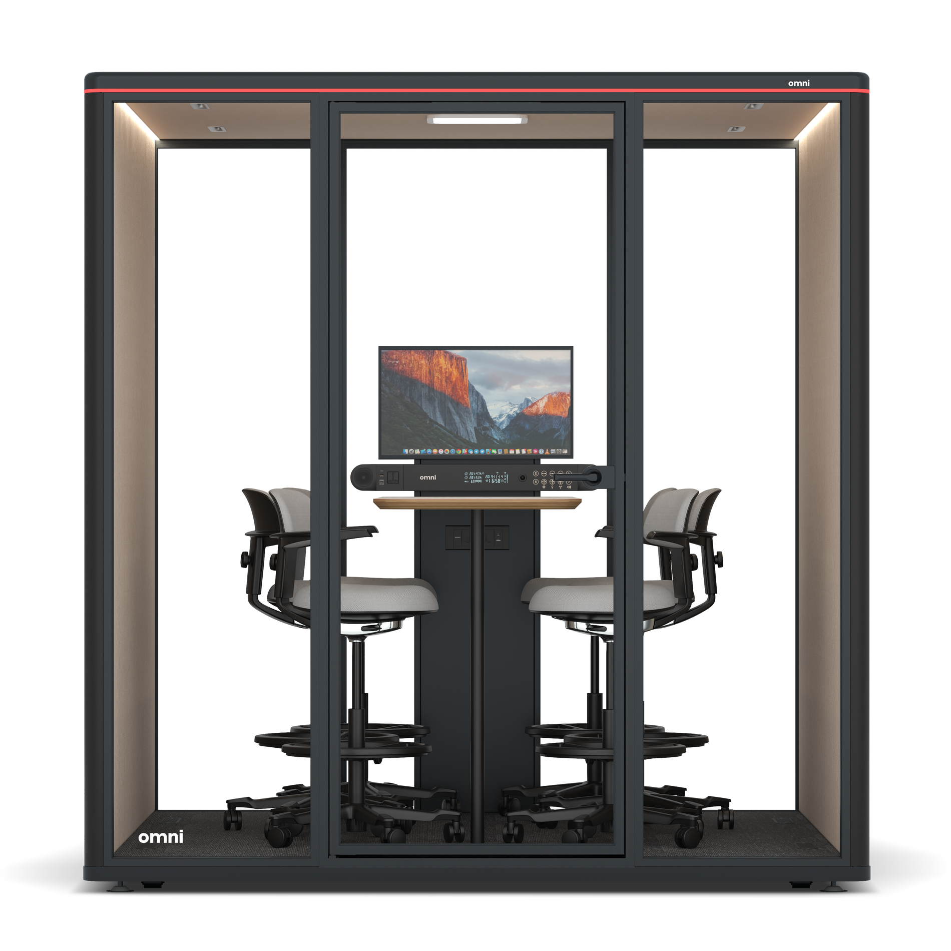 Omni SixCounter Meeting Table (+ Monitor Stand) / RAL Black / Beige Corrugated