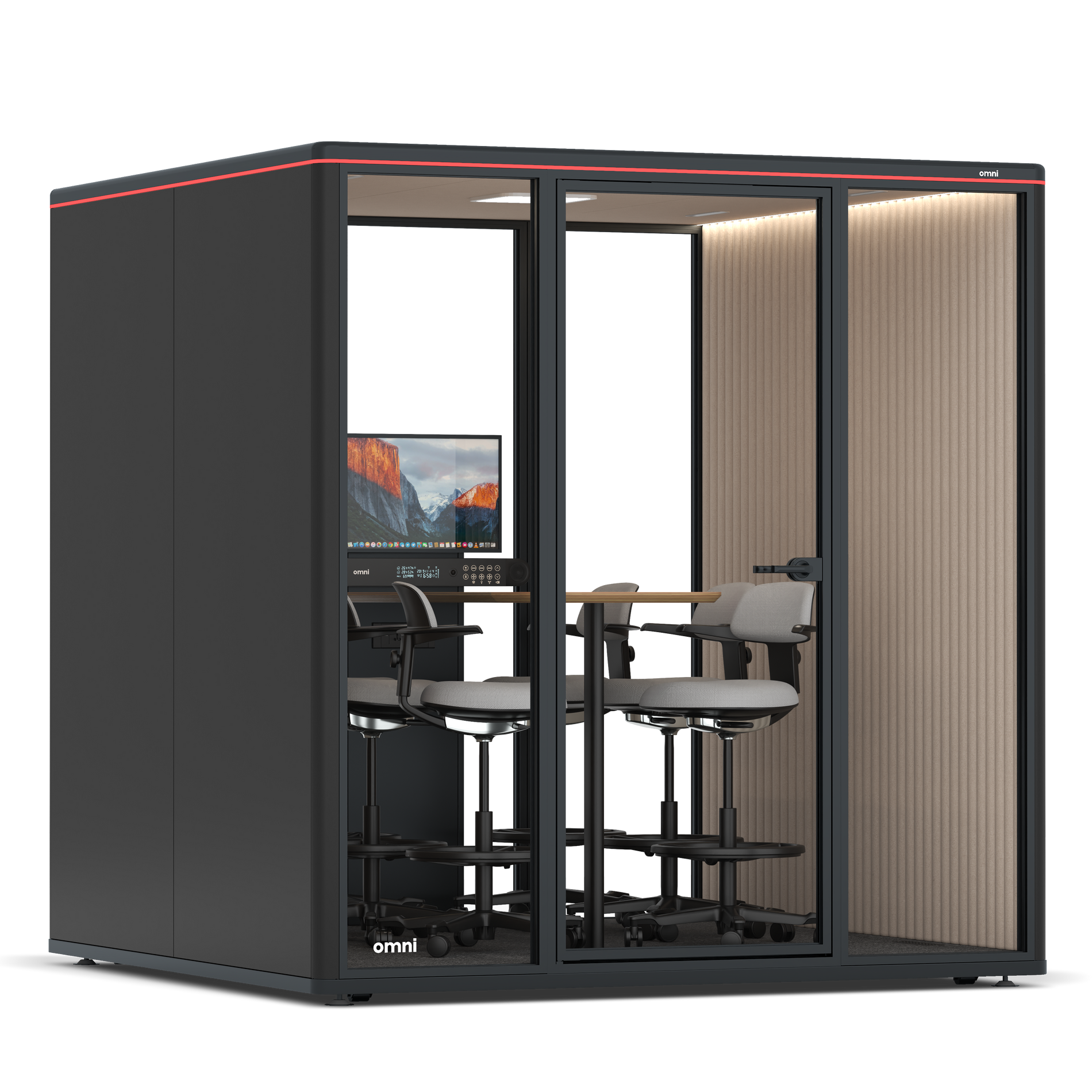 Omni SixCounter Meeting Table (+ Monitor Stand) / RAL Black / Beige Corrugated