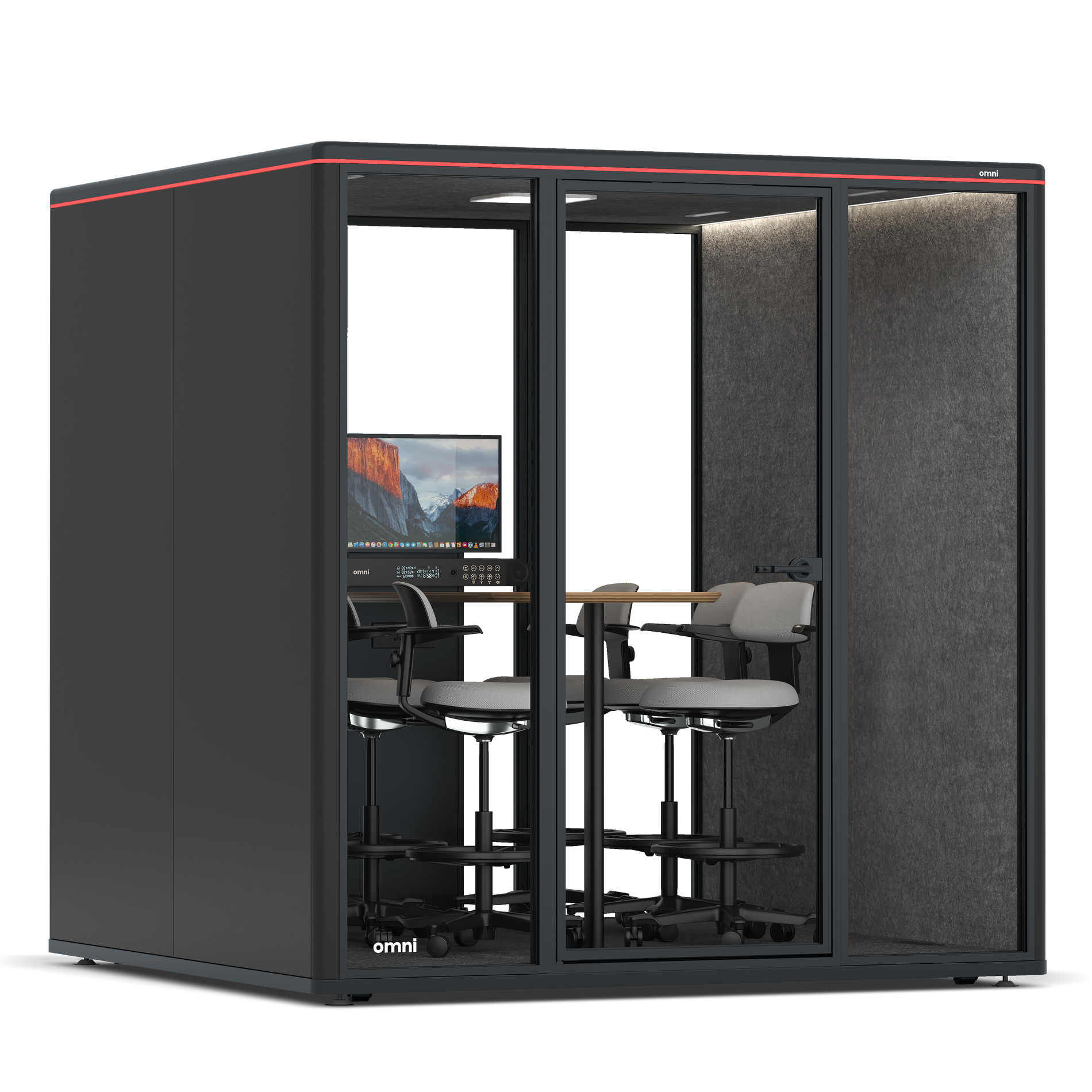 Omni SixCounter Meeting Table (+ Monitor Stand) / RAL Black / Dark Grey Pet Board
