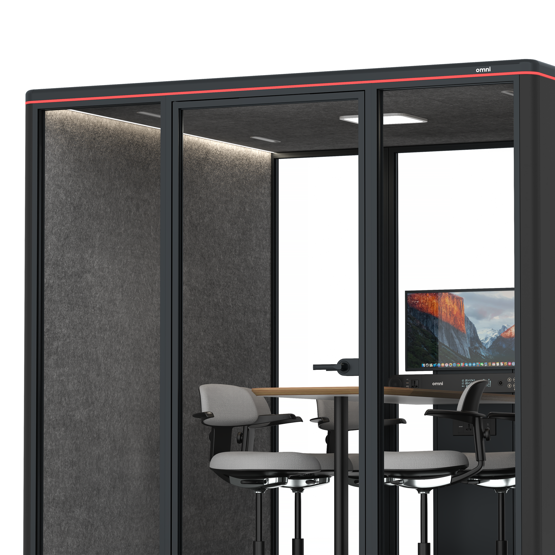 Omni SixCounter Meeting Table (+ Monitor Stand) / RAL Black / Dark Grey Pet Board
