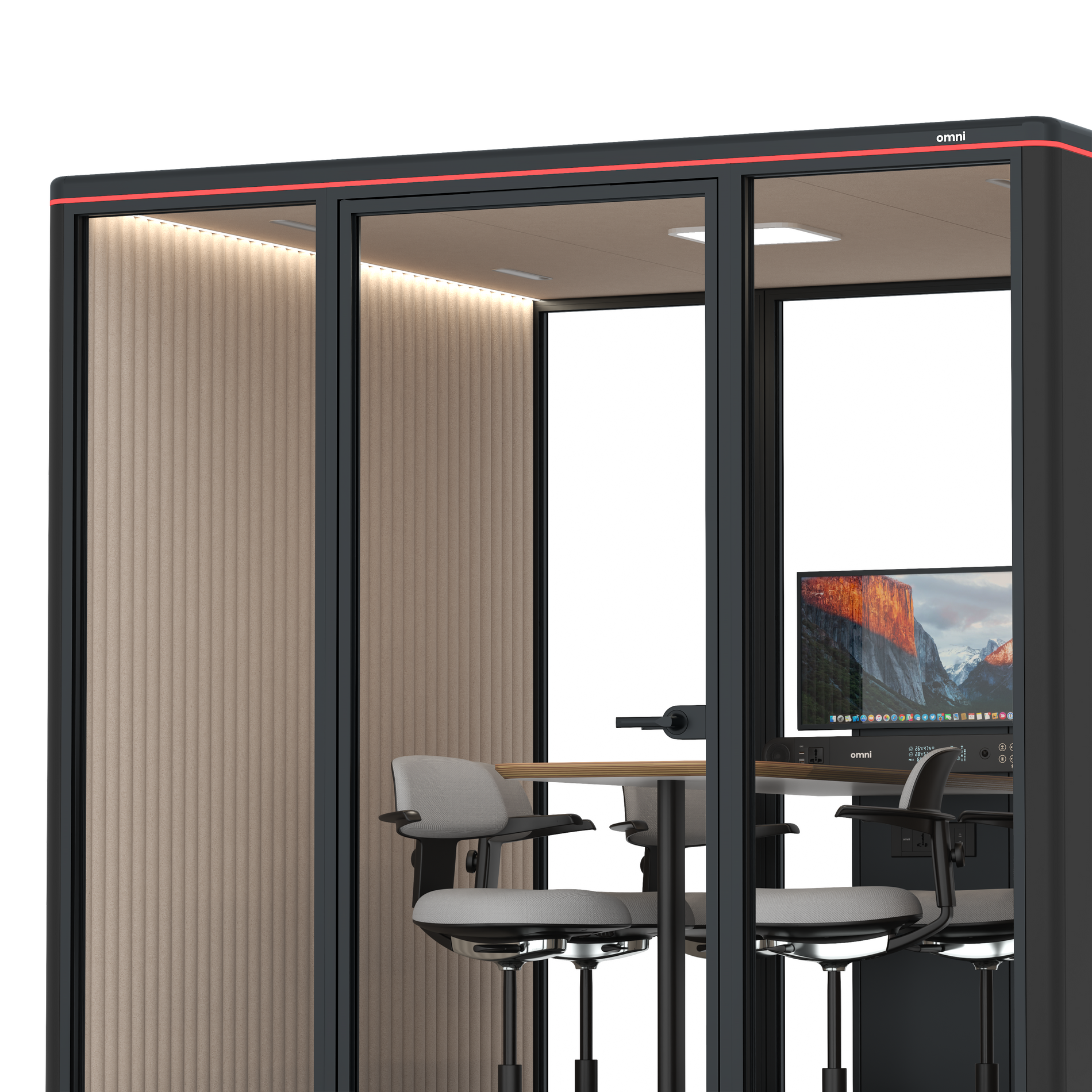 Omni SixCounter Meeting Table (+ Monitor Stand) / RAL Black / Beige Corrugated