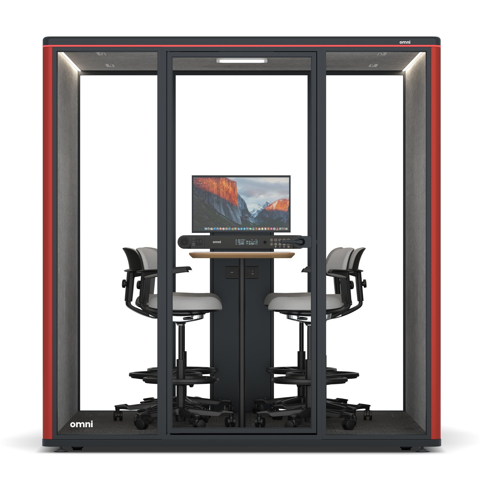 Omni SixCounter Meeting Table (+ Monitor Stand) / RAL Tomato Red / #a49f98