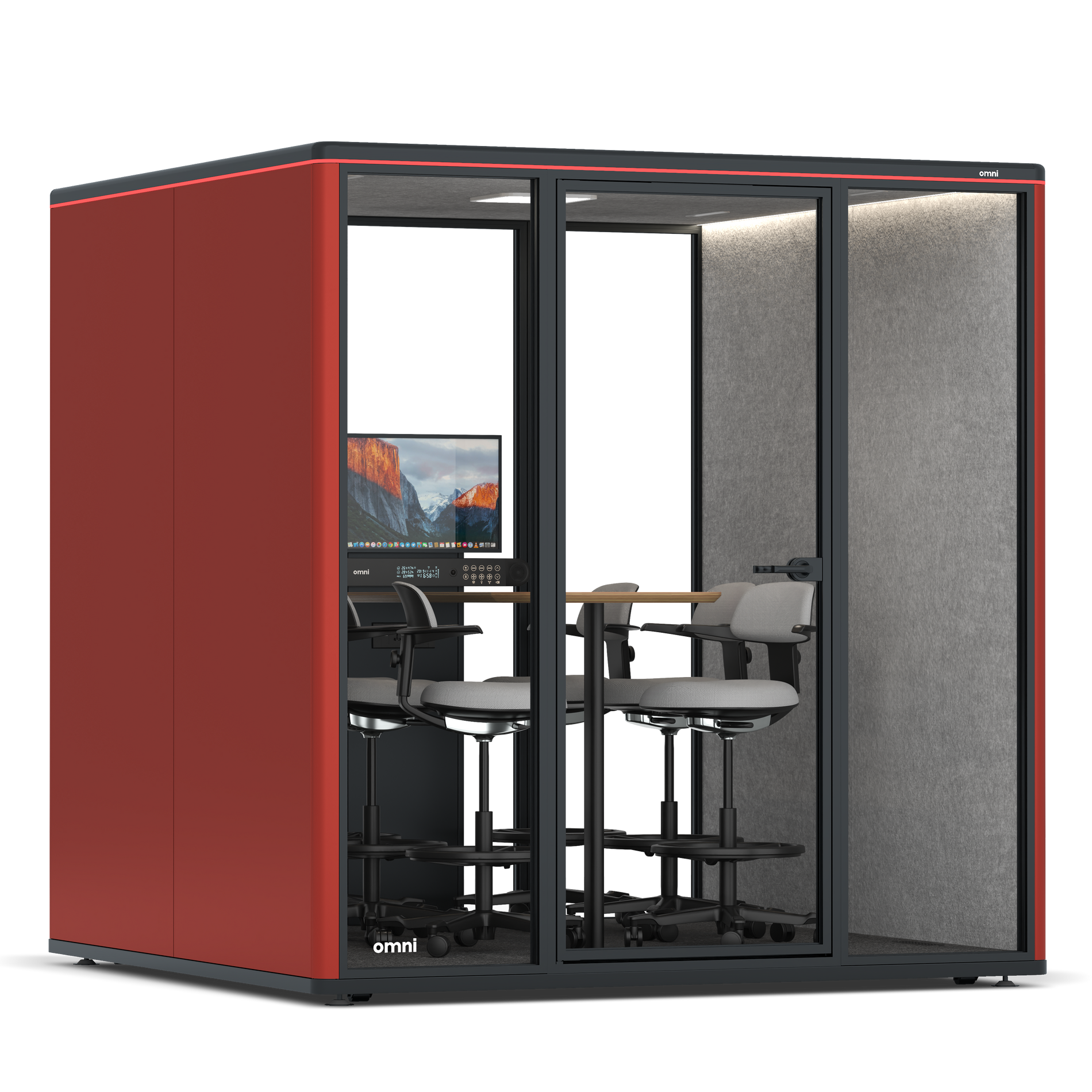 Omni SixCounter Meeting Table (+ Monitor Stand) / RAL Tomato Red / #a49f98