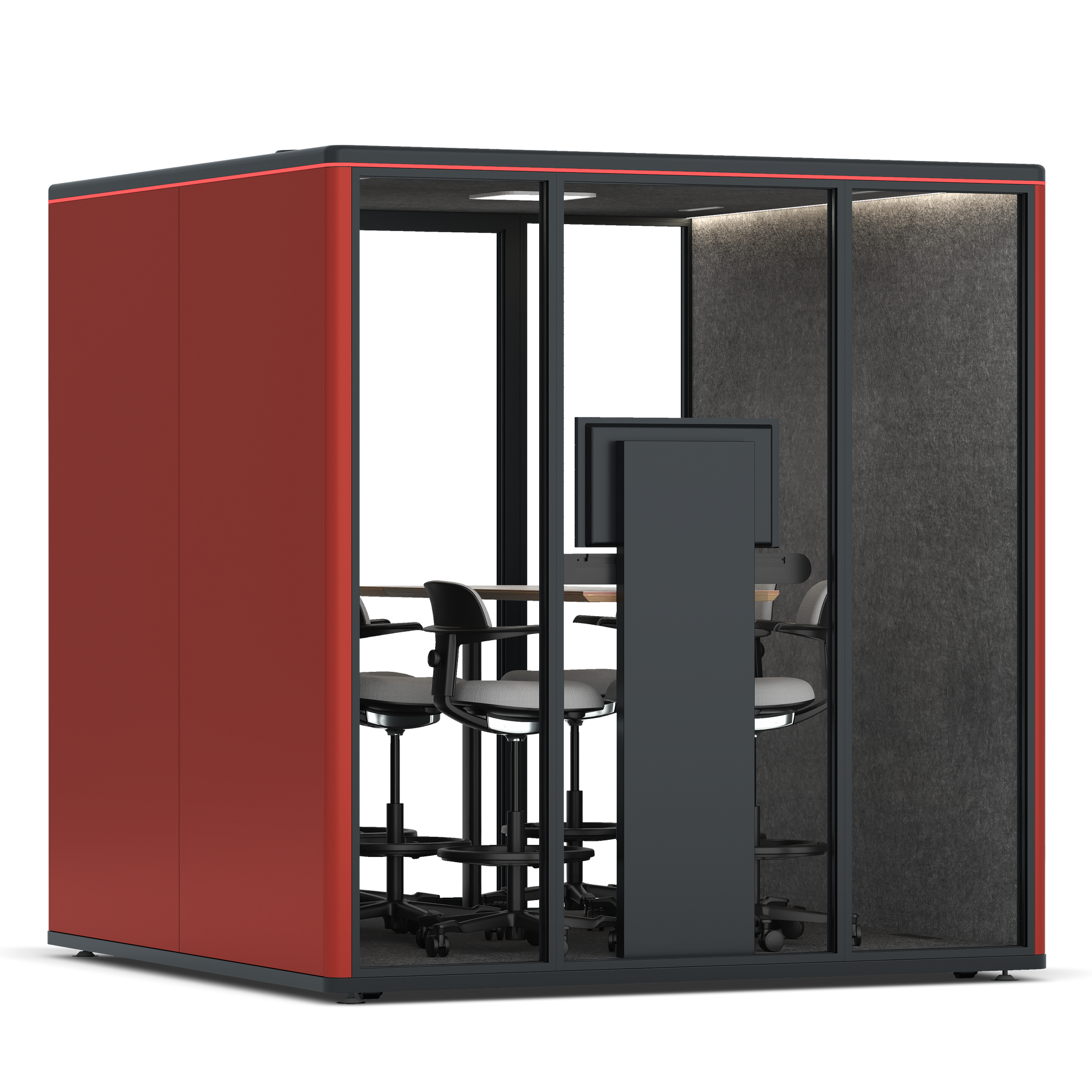 Omni SixCounter Meeting Table (+ Monitor Stand) / RAL Tomato Red / #615f5d