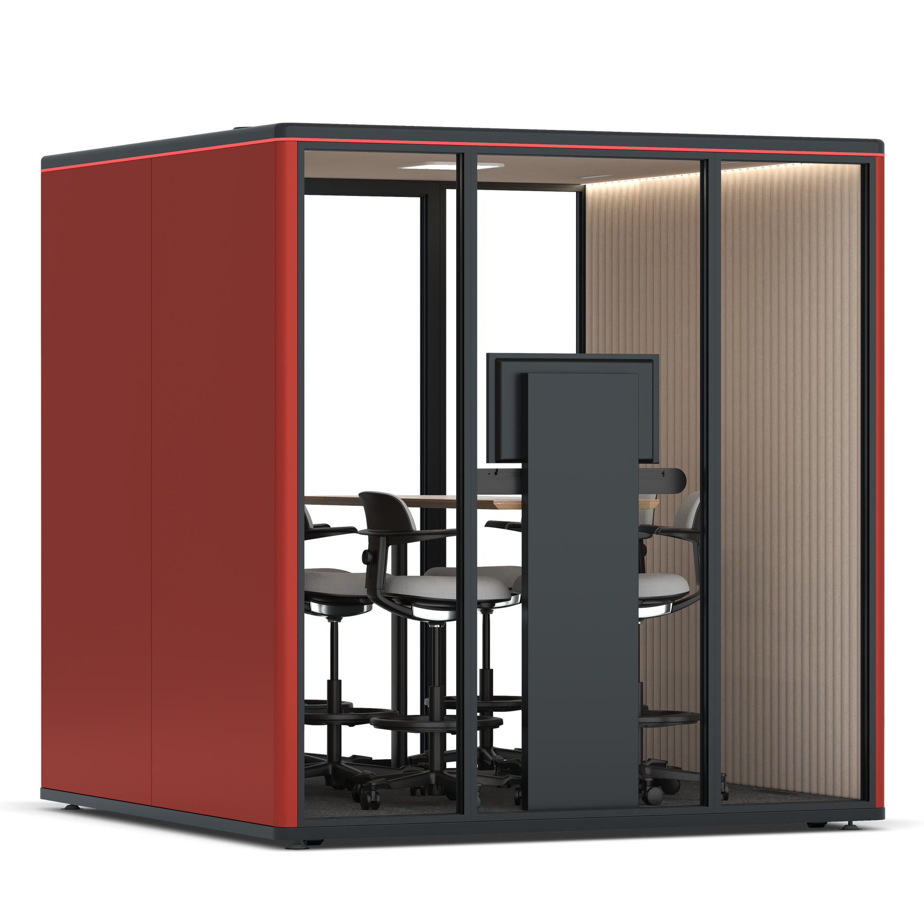 Omni SixCounter Meeting Table (+ Monitor Stand) / RAL Tomato Red / #a18e7e