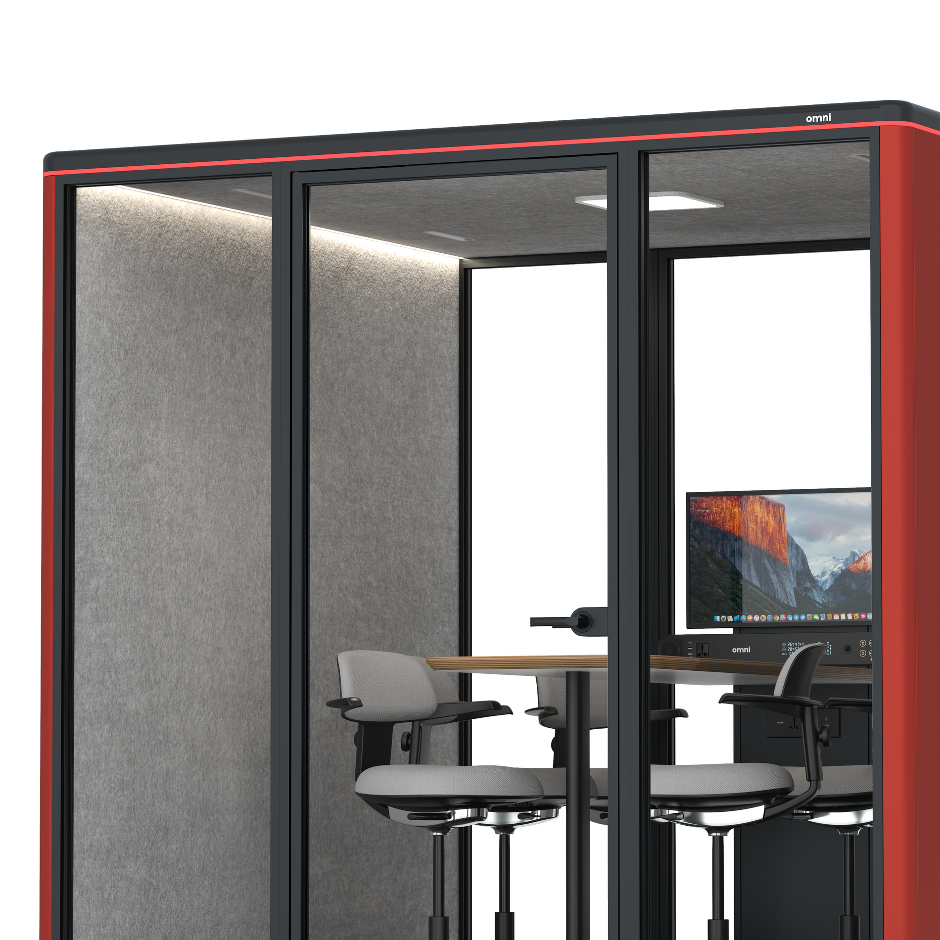 Omni SixCounter Meeting Table (+ Monitor Stand) / RAL Tomato Red / #a49f98