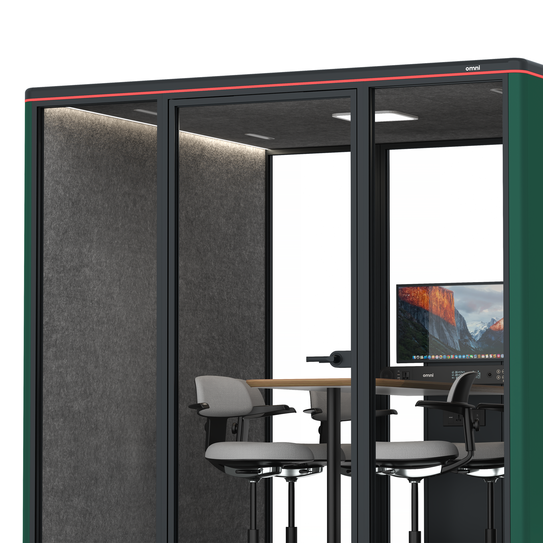Omni SixCounter Meeting Table (+ Monitor Stand) / RAL Moss Green / #615f5d