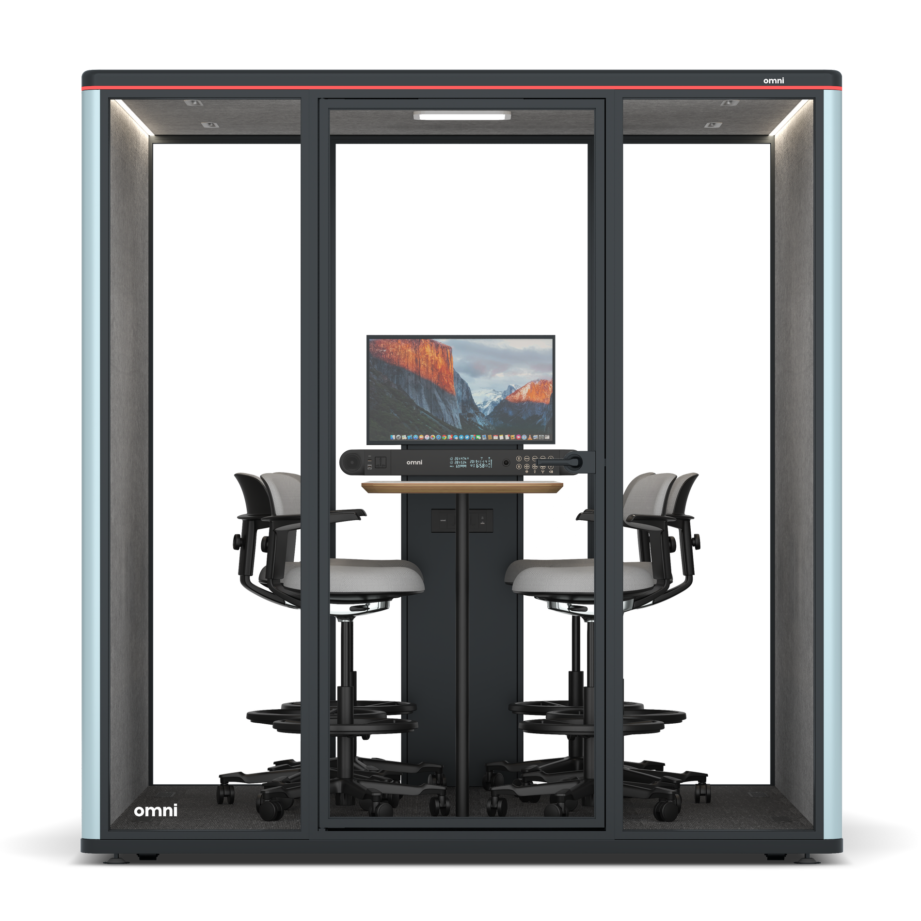 Omni SixCounter Meeting Table (+ Monitor Stand) / RAL Grey Blue / #a49f98