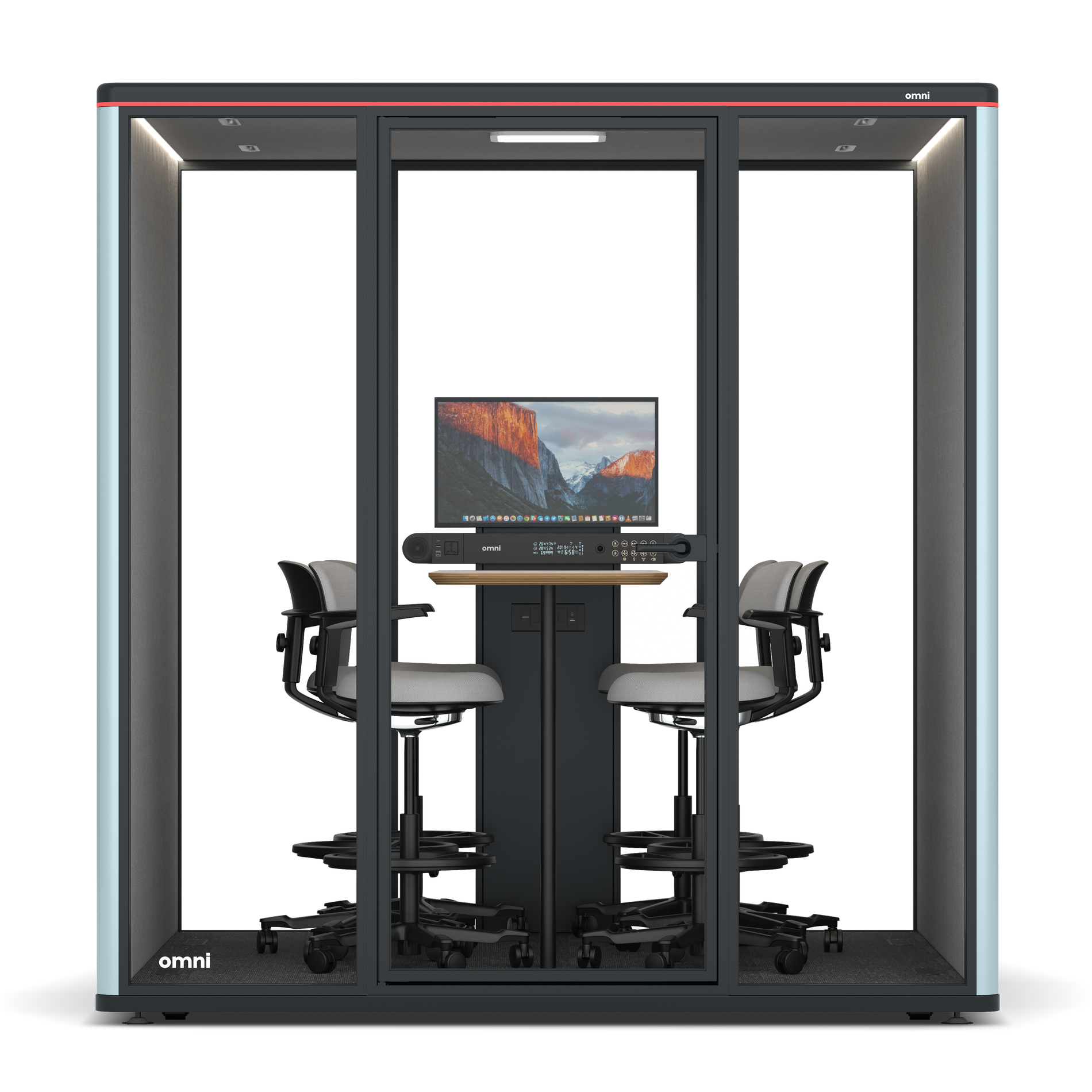 Omni SixCounter Meeting Table (+ Monitor Stand) / RAL Grey Blue / #6d6c69