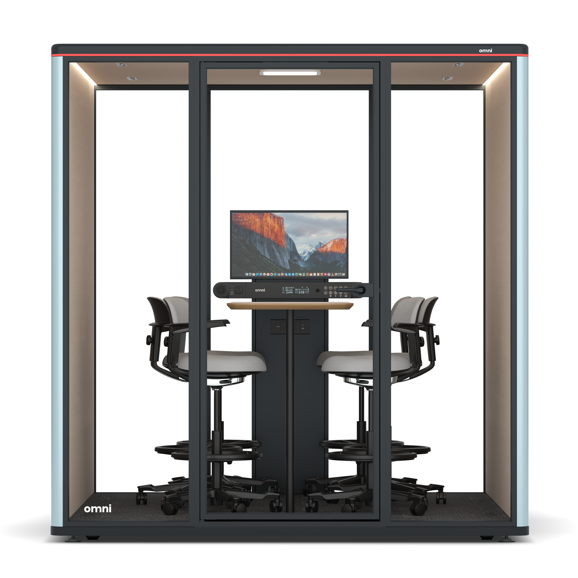 Omni SixCounter Meeting Table (+ Monitor Stand) / RAL Grey Blue / #a18e7e
