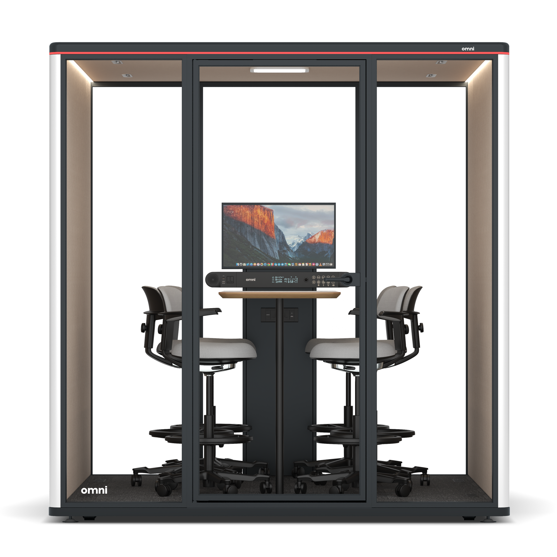 Omni SixCounter Meeting Table (+ Monitor Stand) / WhiteRAL Pure White / #a18e7e