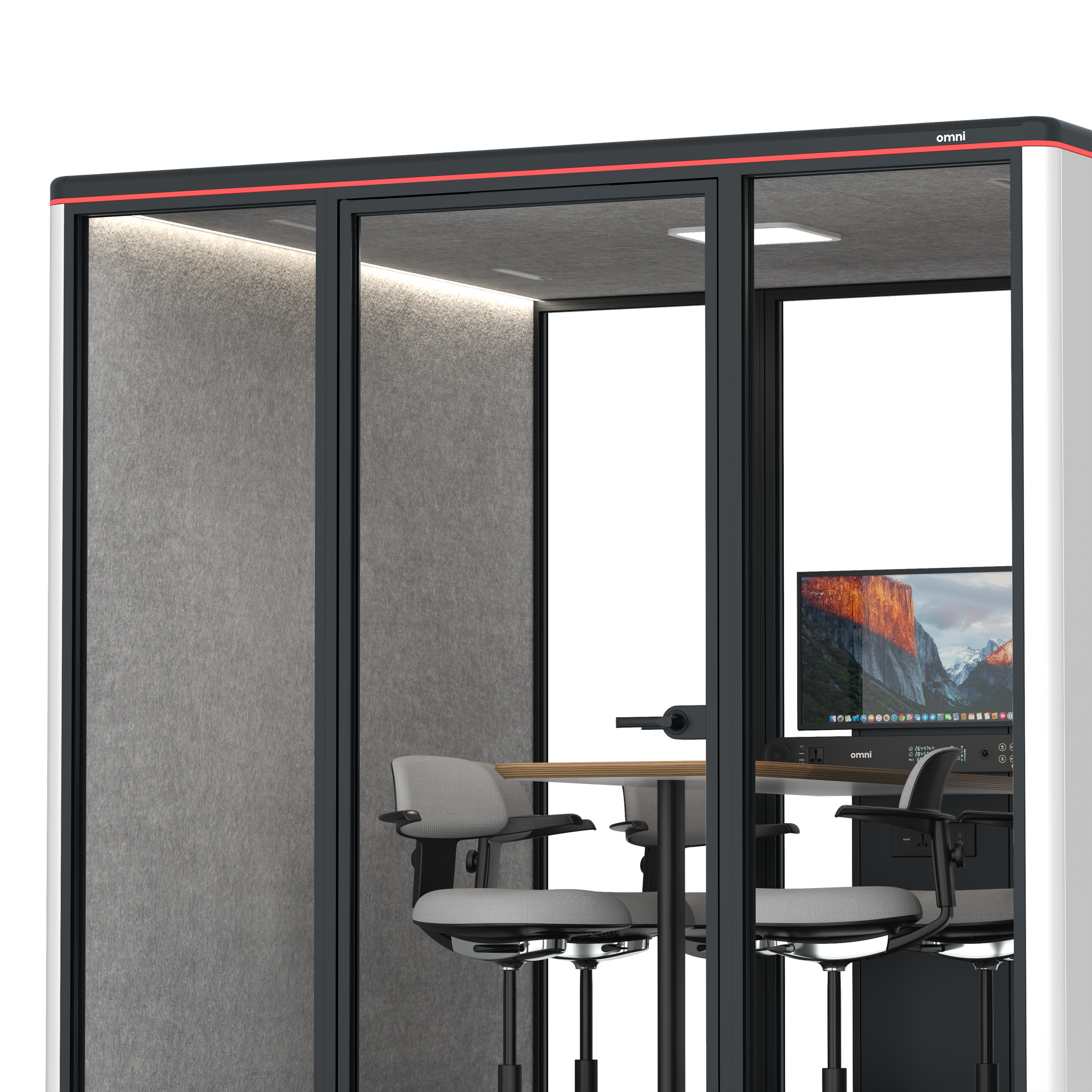 Omni SixCounter Meeting Table (+ Monitor Stand) / WhiteRAL Pure White / #a49f98