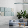 Acoustic wall panels by Soundbox Store – teal and grey sound-absorbing panels for modern office and meeting pod spaces