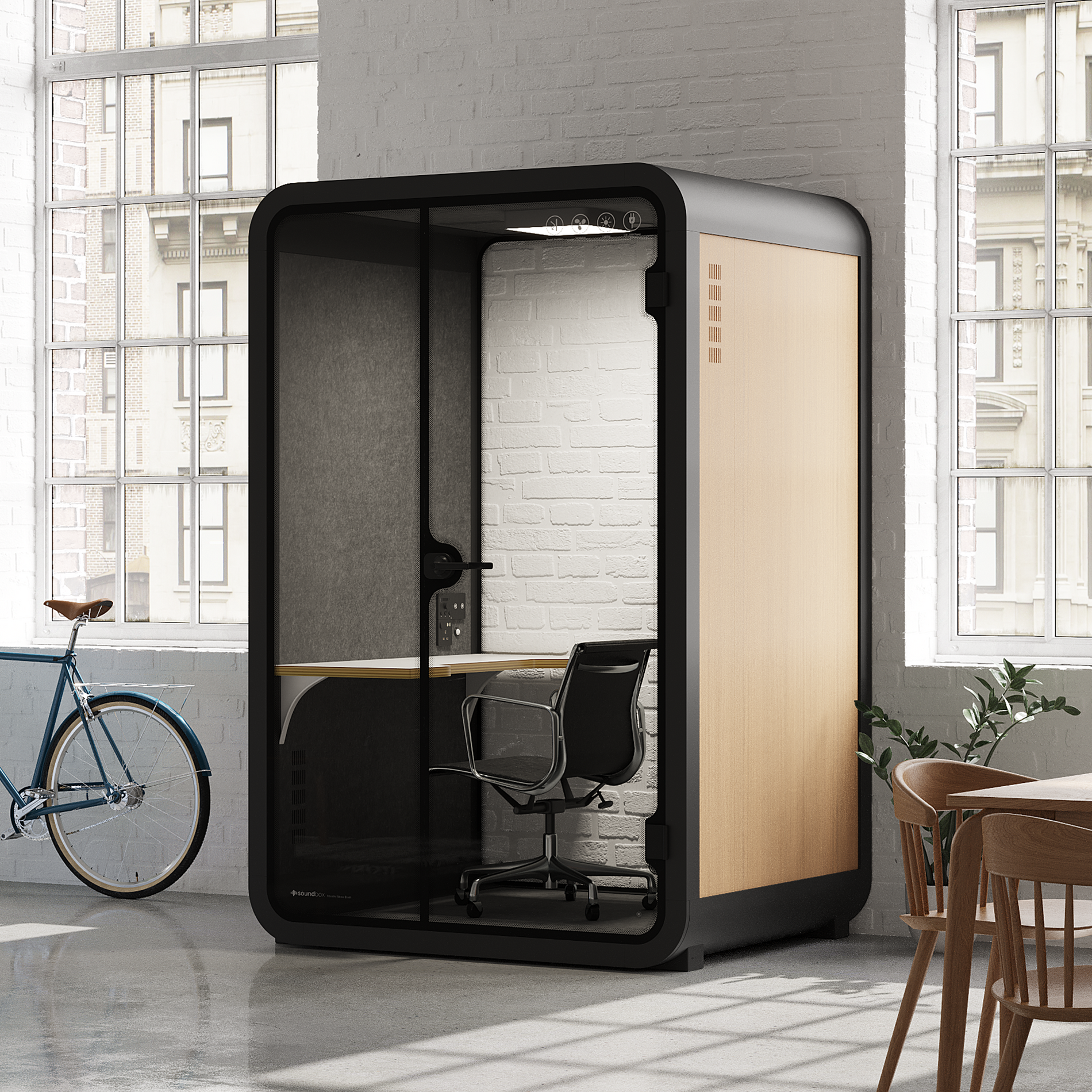 Quell - Büro-Pod - 2 PersonenWooden / Dark Gray / Work Station + Designer Office Chair