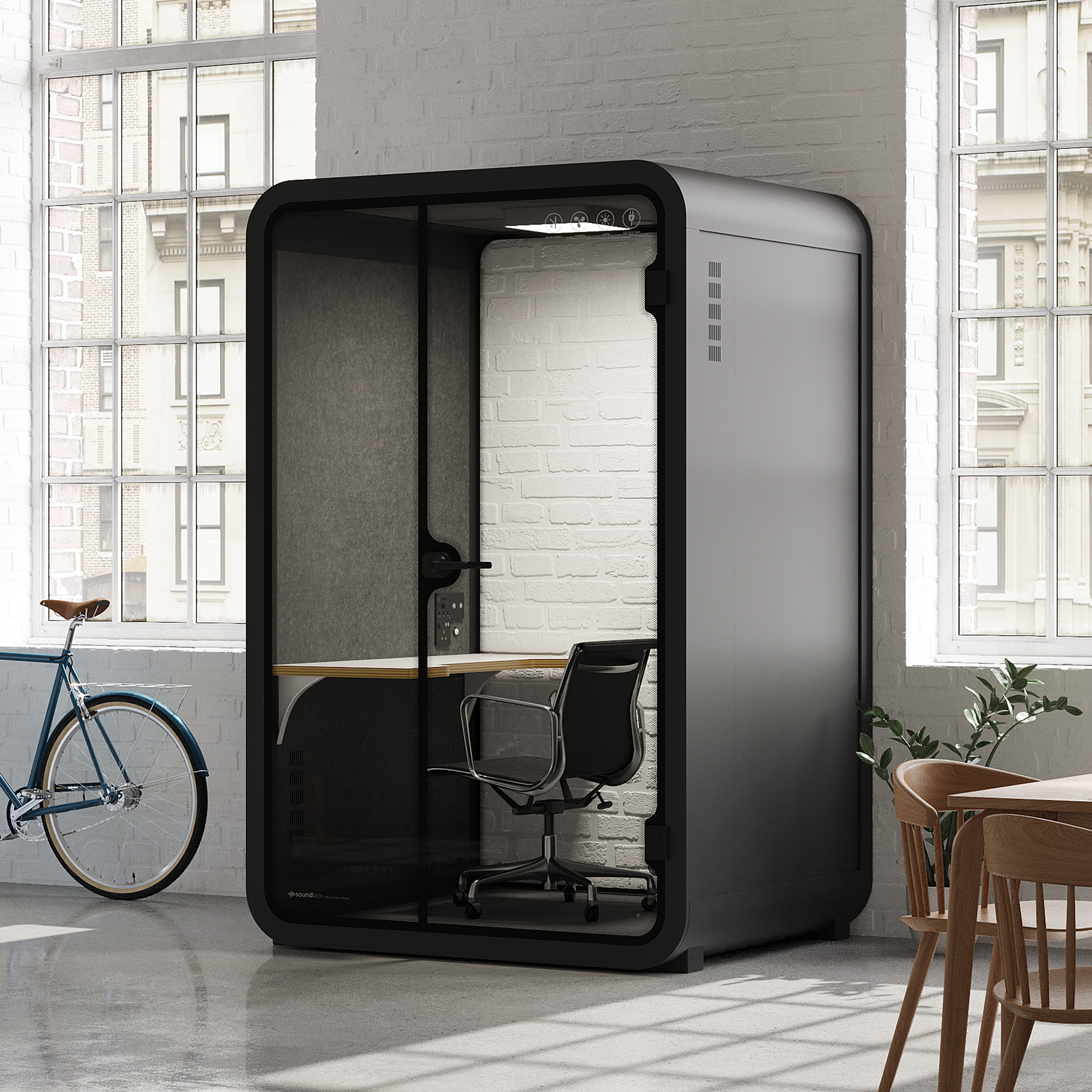 Quell - Office Pod - 2 PersonCharcoal / Dark Gray / Work Station + Designer Office Chair