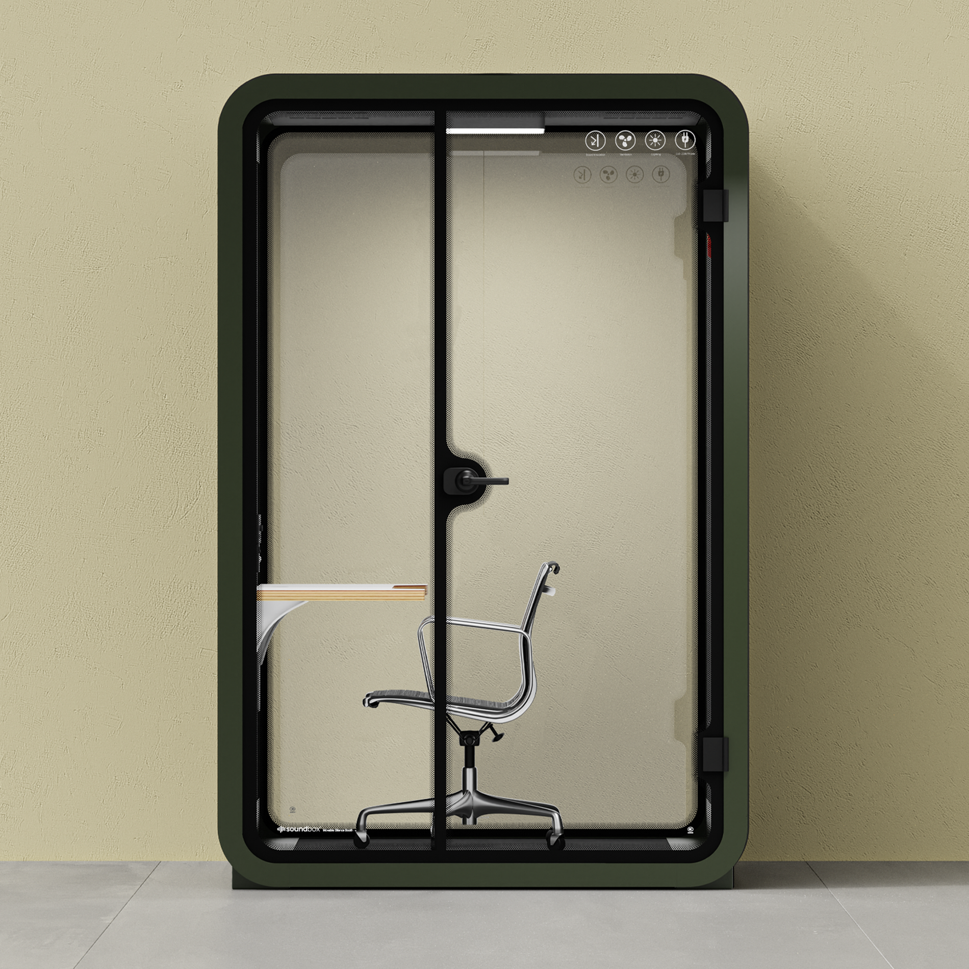 Quell - Office Pod - 2 PersonDark Green / Dark Gray / Work Station + Designer Office Chair