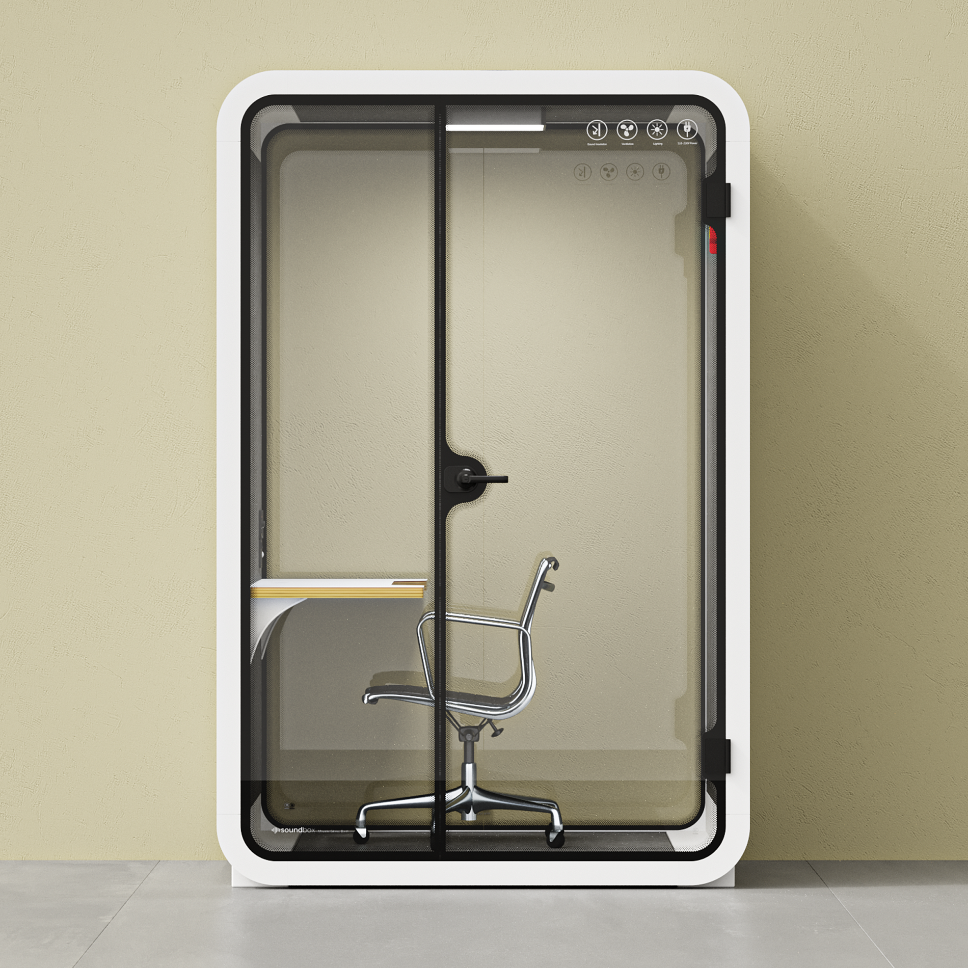Telefonbås för kontor Quell - 2 personerWhite / Dark Gray / Work Station + Designer Office Chair