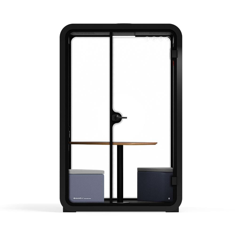 Quell - Office Pod - 2 PersonBlack / Dark Gray / Meeting Room + Table + Corner Stool