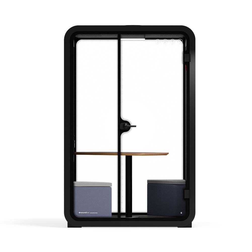 Kontortelefonboks Quell - 2 personerWooden / Dark Gray / Meeting Room + Table + Corner Stool