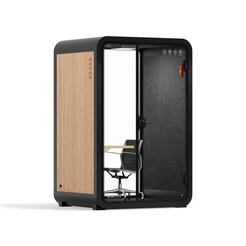 Office Phone Booth Quell - 2 PersonWooden / Dark Gray / Work Station + Designer Office Chair
