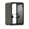 Quell - CoWorker - 1-2 Person Pod Sound Booth Sound Booth Store Dark Green Dark Gray Dual Zoom Room + Device Shelf + 2 Barstools