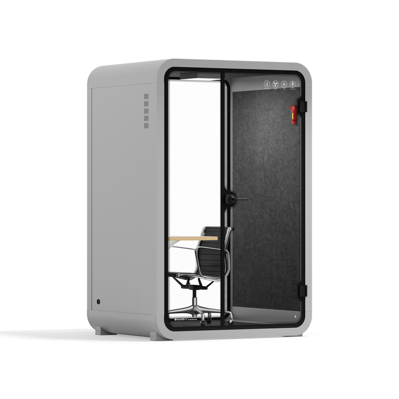 Office Phone Booth Quell - 2 PersonLight Grey / Dark Gray / Work Station + Designer Office Chair