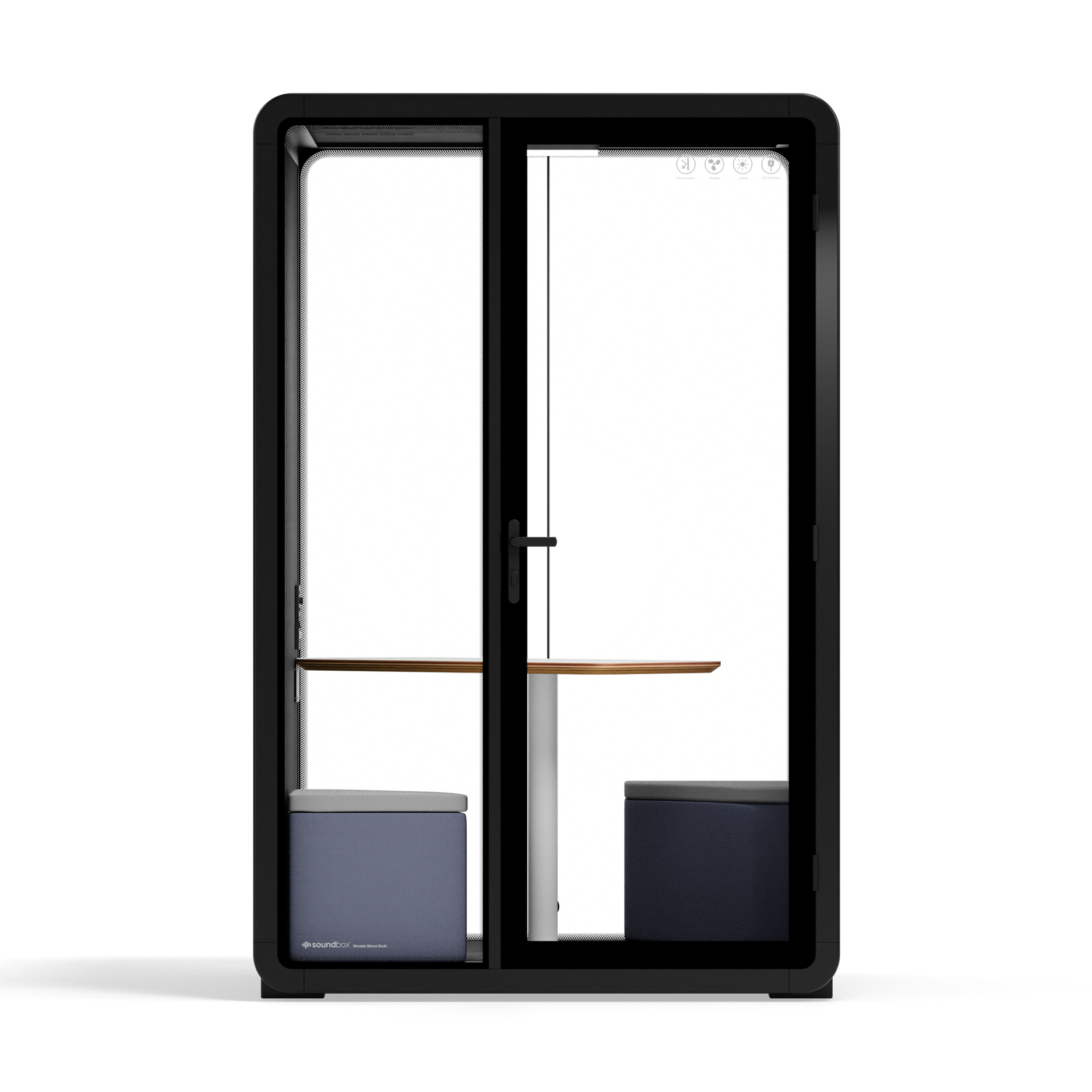 Quell - CoWorker - 2-personers podBlack / Dark Gray / Dual Zoom Room + Device Shelf + 2 Barstools