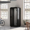 Office Pod Quell Flex by Soundbox Store – interior with ergonomic chair and sit-stand work surface, light grey finish