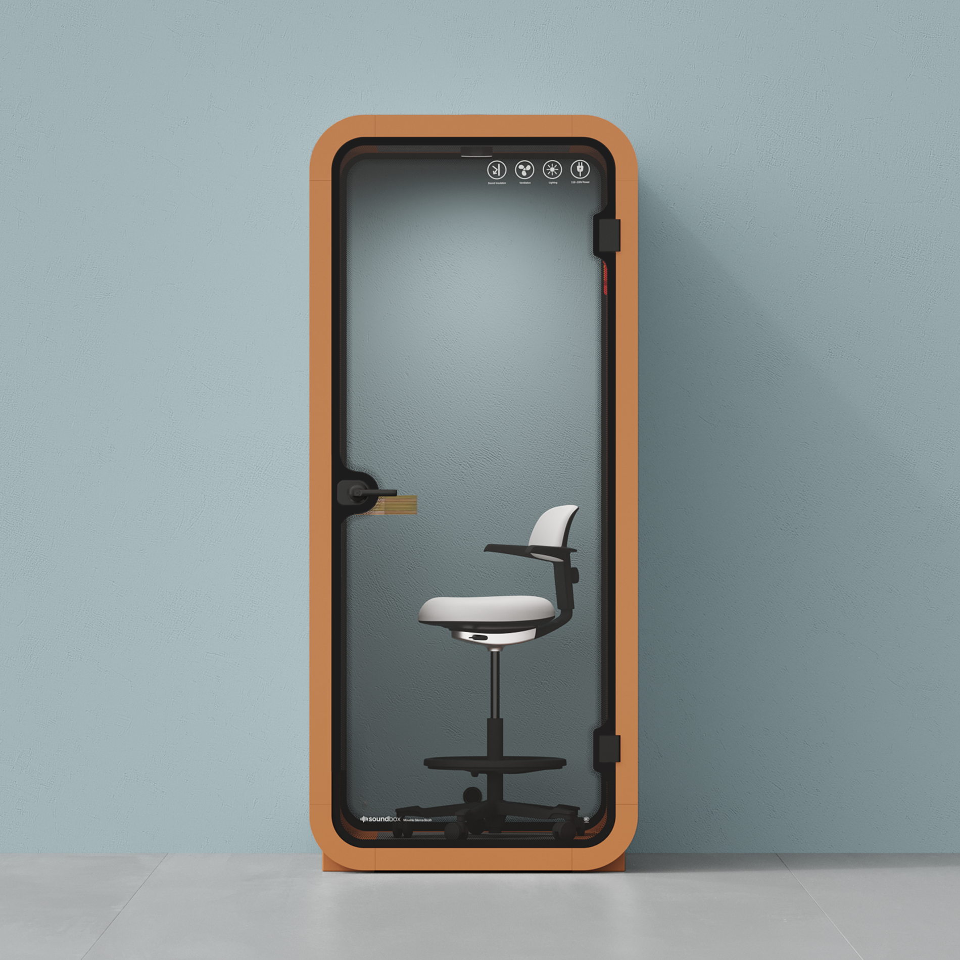 Quell Acoustic Phone BoothOrange / Dark Grey / With Furniture