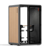 Quell - CoWorker - 2 Person Pod Sound Booth Sound Booth Store Wooden Dark Gray Dual Zoom Room + Device Shelf + 2 Barstools