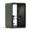 Quell - CoWorker - 2 Person Pod Sound Booth Sound Booth Store Dark Green Dark Gray Dual Zoom Room + Device Shelf + 2 Barstools