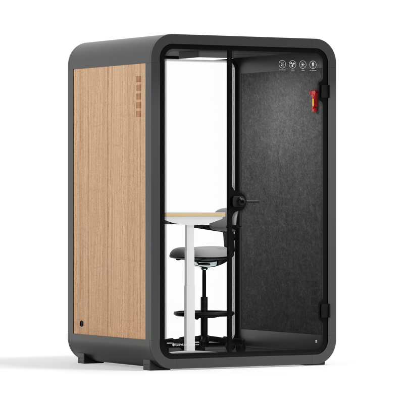 Büro-Telefonkabine Quell - 2 PersonenWooden / Dark Gray / Electric Adjustable Work Station + Stool