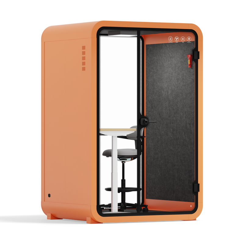 Büro-Telefonkabine Quell - 2 PersonenOrange / Dark Gray / Electric Adjustable Work Station + Stool